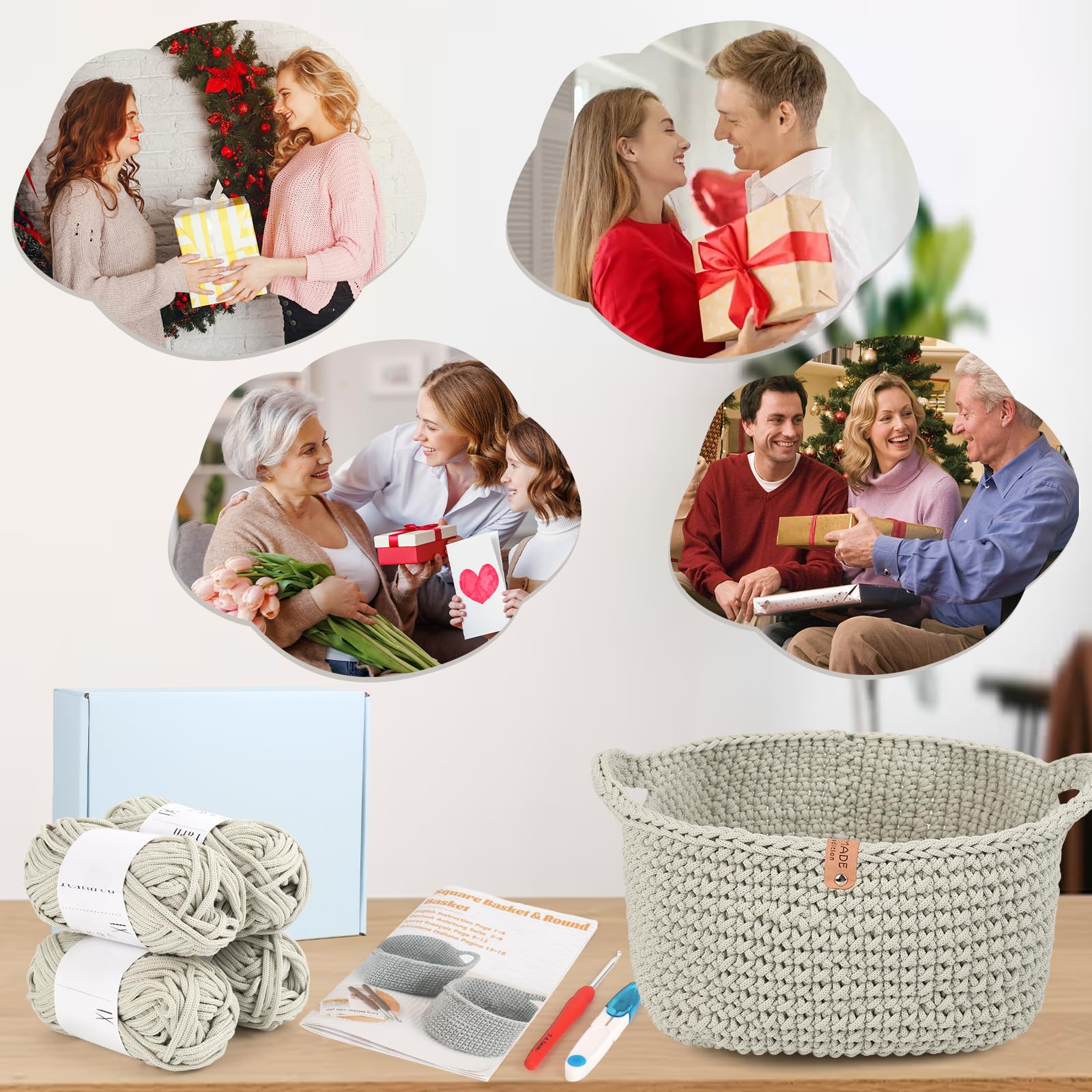 Set per principianti: cestini quadrati all'uncinetto con motivo all'uncinetto, 4,5 mm
