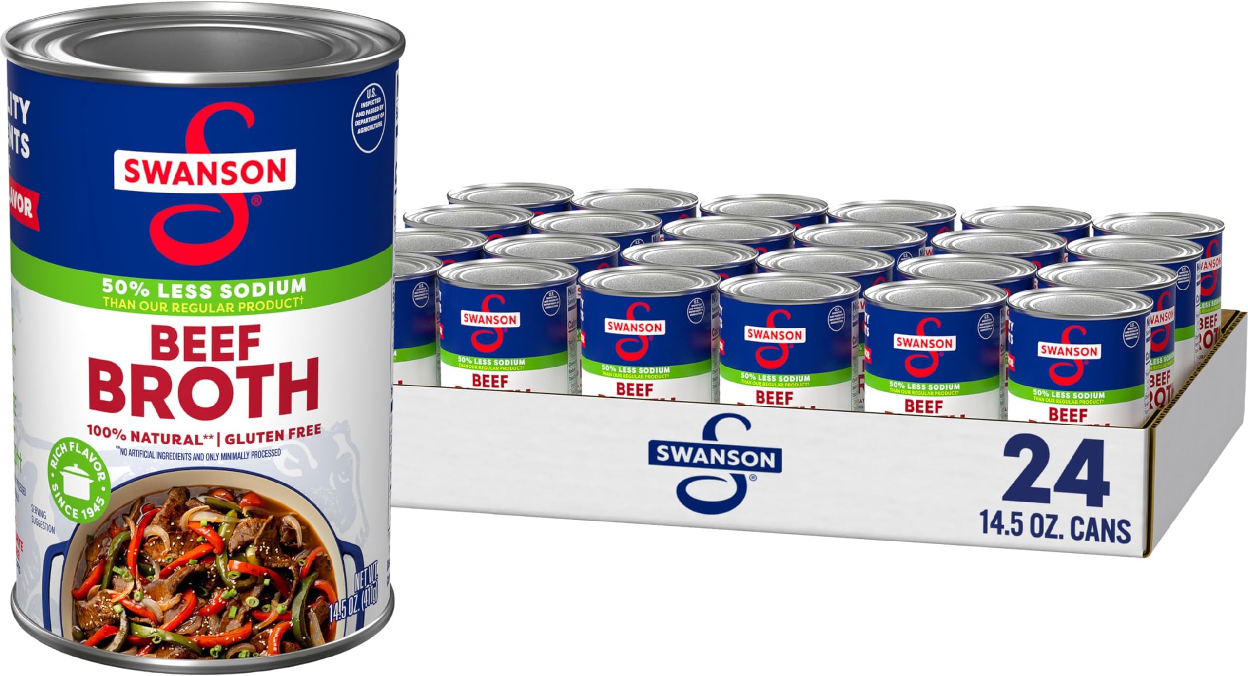 Amazon.com : Swanson 100% Natural, 50% Less Sodium Beef Broth, 14.5 oz