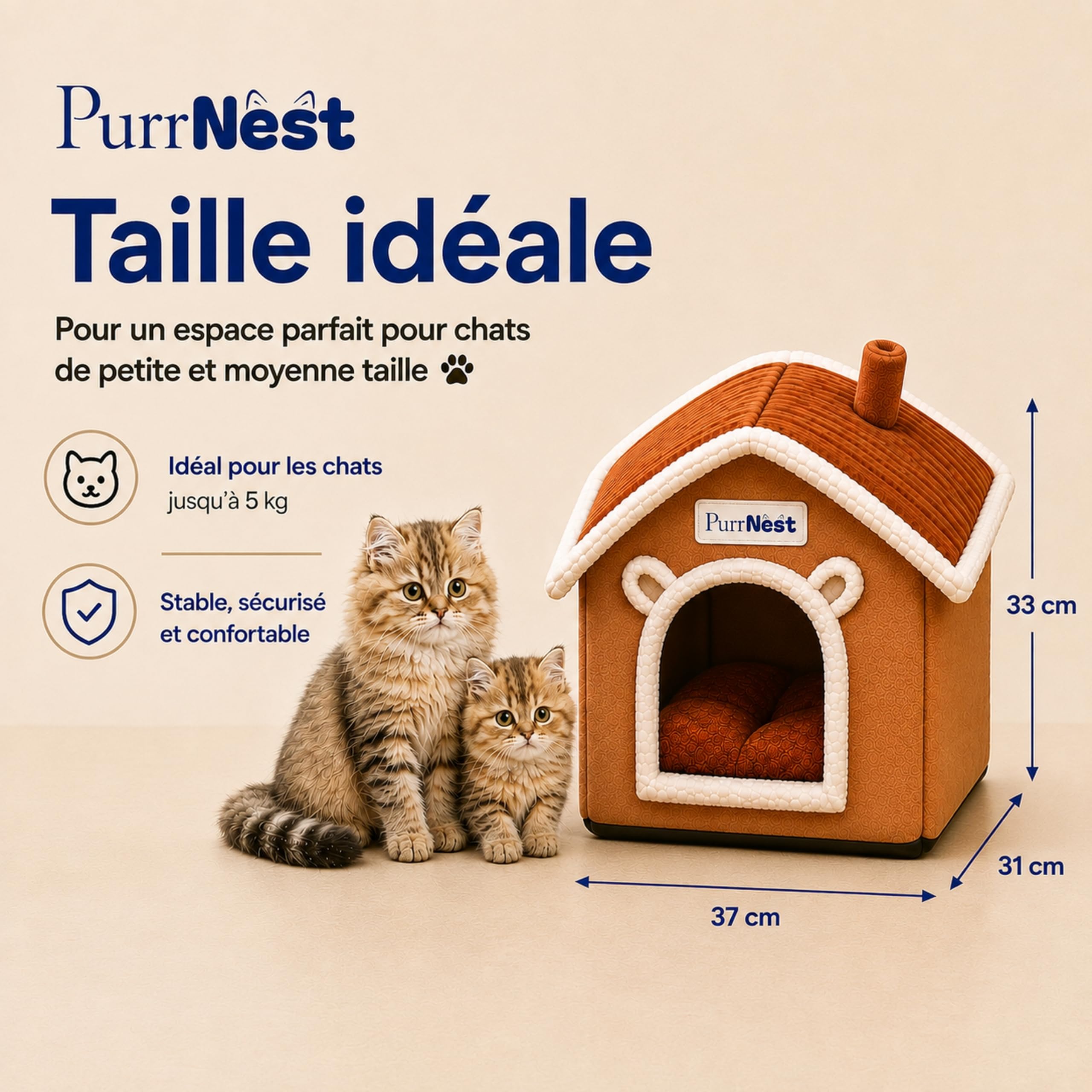 Maison Premium pour Chat, Niche Intérieure avec Coussin Doux Lavable, Couchage Cocon Confortable pour Chat et Petit Chien