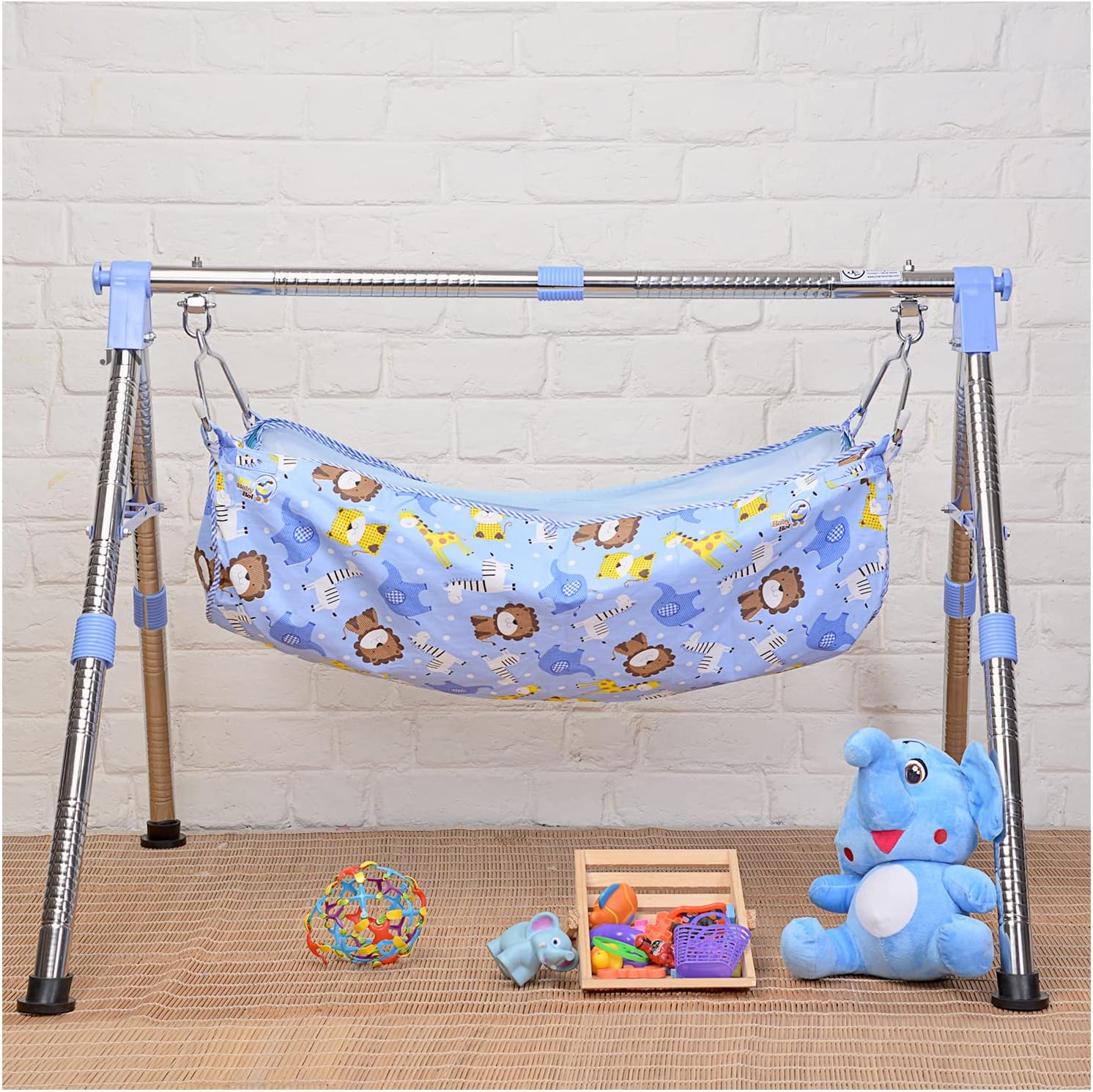 A to Z Hub Baby Cradle N Swing Jhula with Indian Style Cotton Cloth Having Mosquito Net for New Born Baby,Blue