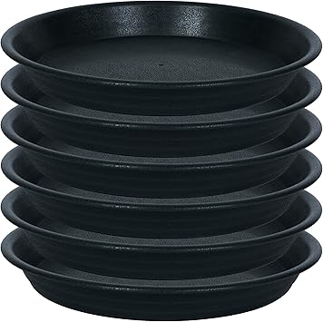 Plant Saucer Pot Tray 4 inch, 6 Packs Plastic Flower Planter Saucers and Drip Trays for Indoors Outdoors, Heavy Durable Plant Plate Water Catcher Black
