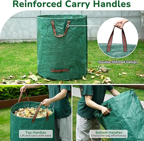 Miniatura 4 de GreatBuddy Bolsa de basura reutilizable de 132 galones, resistente, verticales con 4 asas reforzadas para hojas de jardín y recolección de residuos,