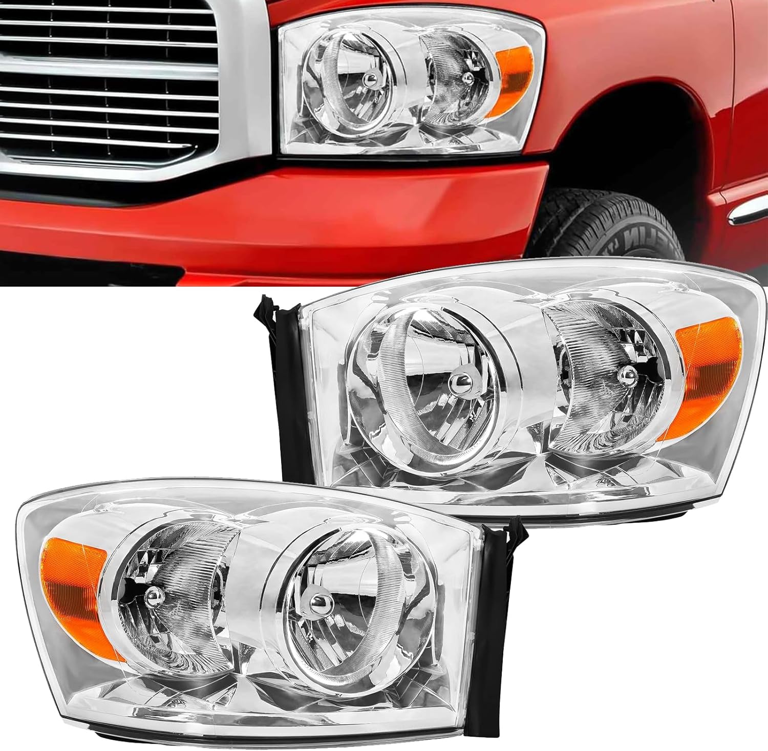 Tail Lights Assembly Fits Dodge Ram 1500 2007 2008 2009 Dodge Ram 2500 3500 Rear Brake Lamp Turn Signal Back Up Taillight Red Lens L+R CH2800165 CH2801165