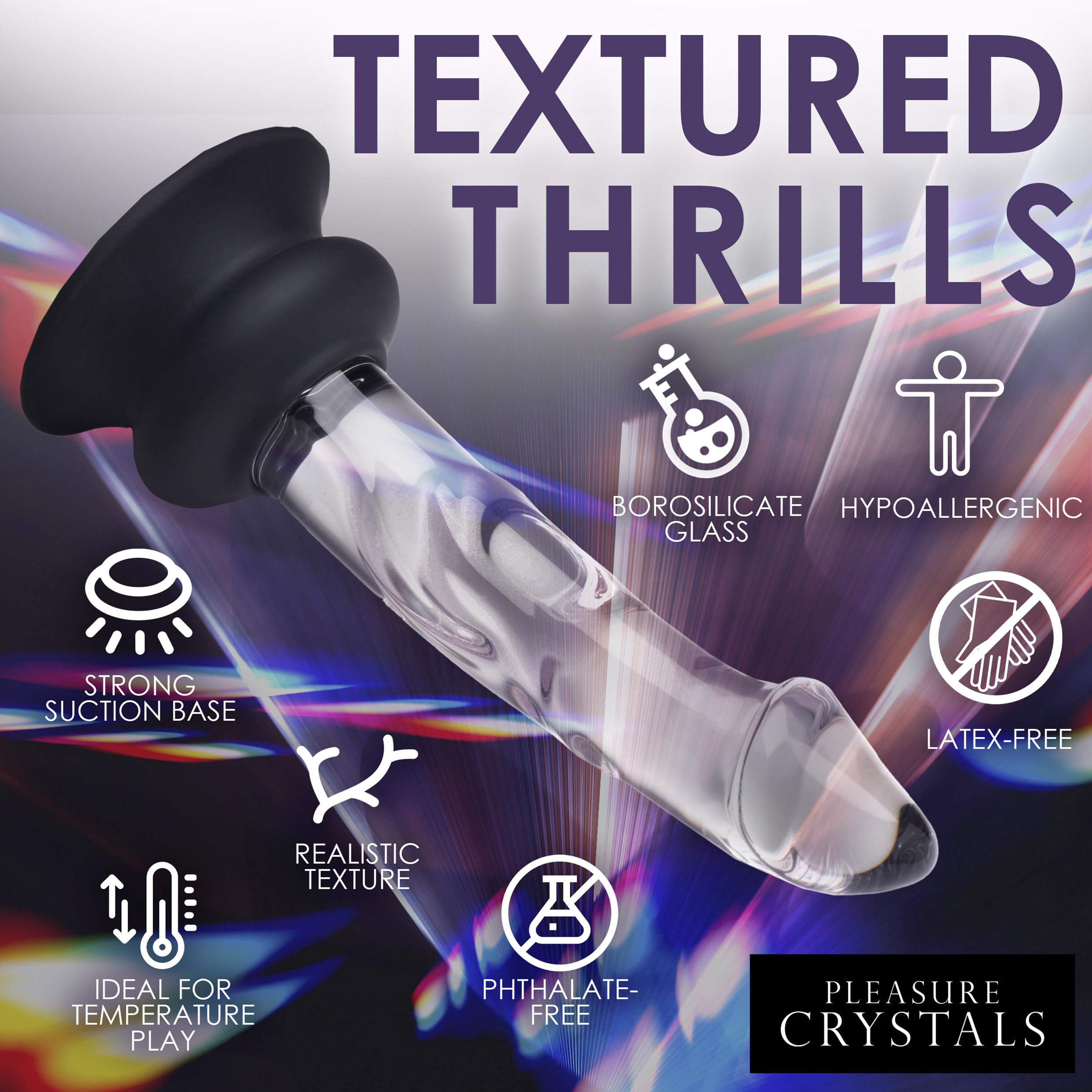 Pleasure Crystals 7" Glass Dildo with Silicone Base for Men, Women & Couples. Realistic Texture, Includes Removable Silicone Suction Cup, Ideal for Temperature Play. 2 Pieces, Clear.: 5.6 Inch