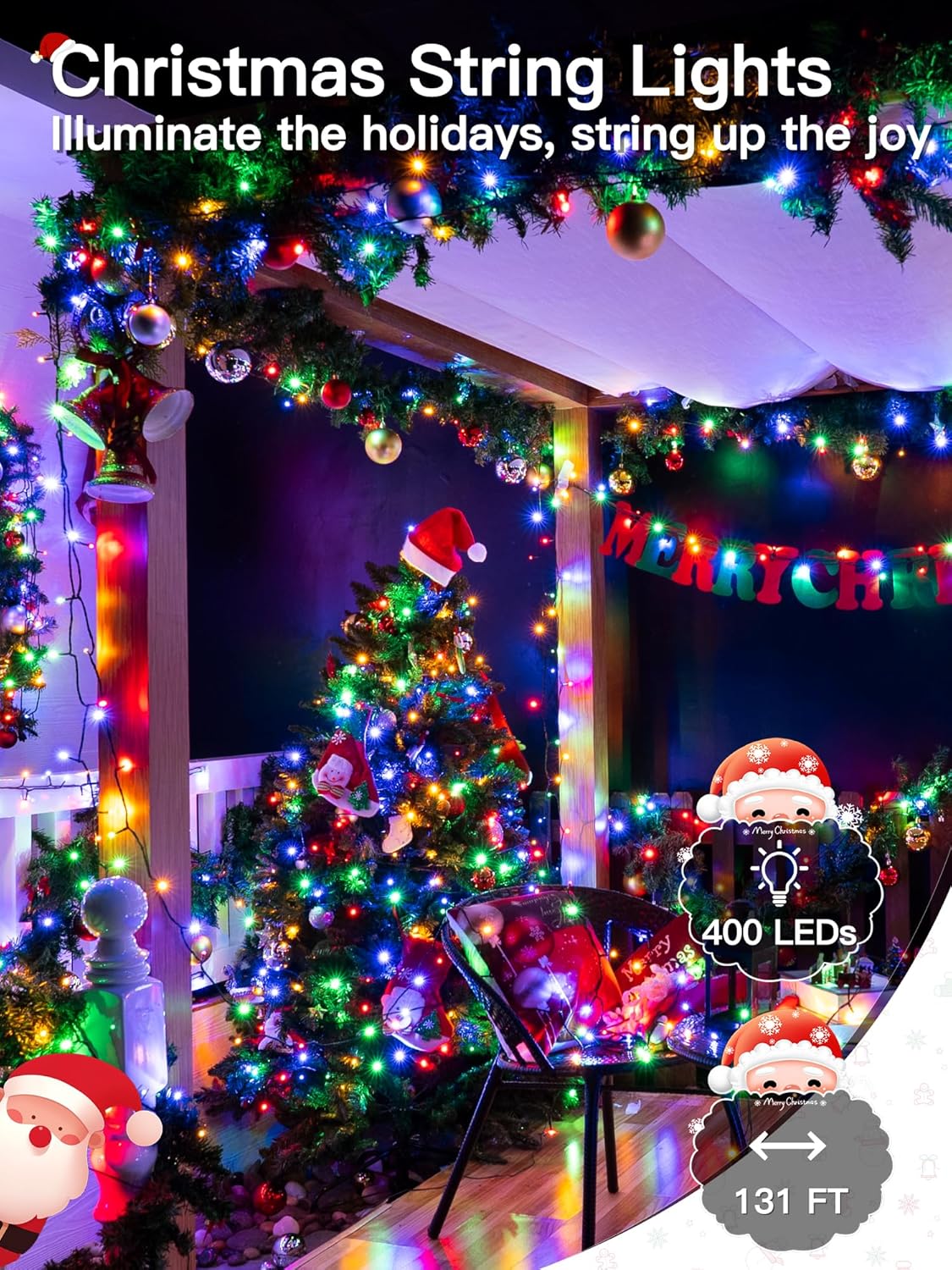 christmas lights 131ft 400 led, christmas tree light with 8 lighting modes, outdoor waterproof string lights with remote and timer, fairy light for holiday decor (multicolor) multicolor 400 led