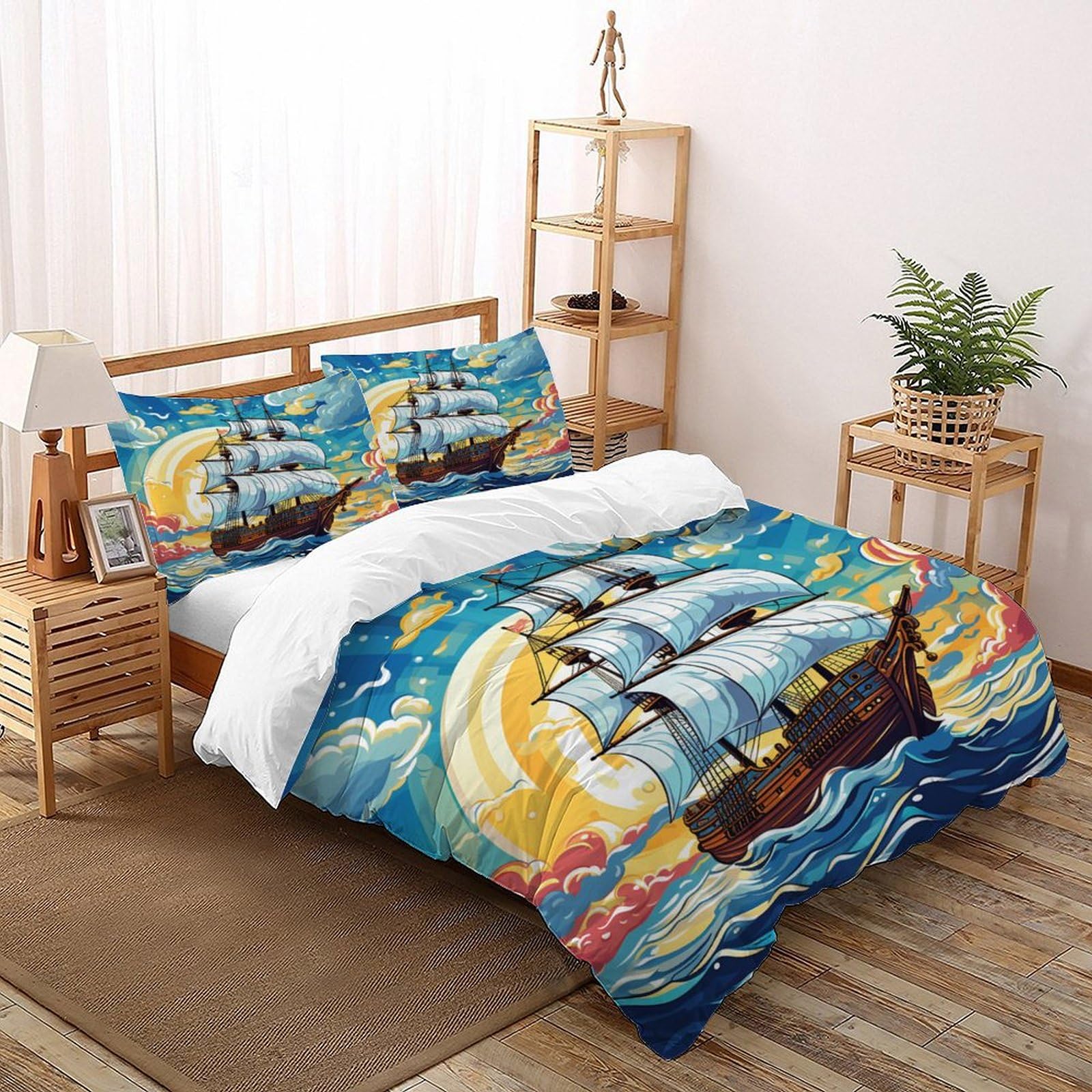 Housse de couette mer 260x220 parure lit microfibres adulte enfant voilier
