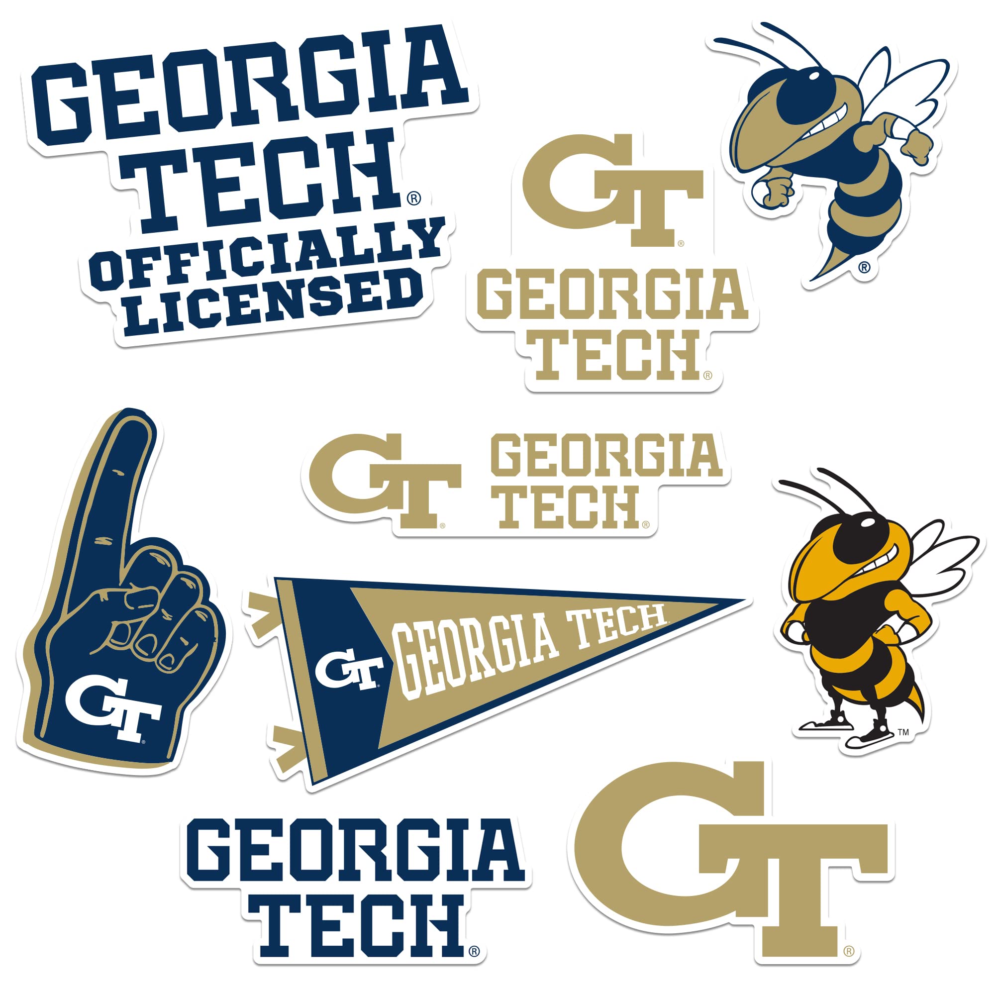 GRAPHICS &amp; MORE Georgia TECH Yellow Jackets 8ct Vinyl Large Deluxe Stickers Variety Pack - Laptop, Water Bottle, Scrapbooking, Tablet, Skateboard, Indoor/Outdoor - Set of 8