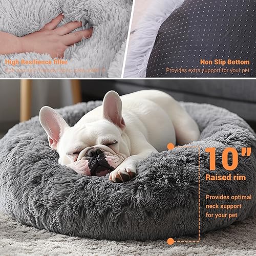 Miniatura 2 de Cama calmante para mascotas con forma de dona, antiansiedad, lavable a máquina, felpa de lujo, antideslizante y resistente al agua, 20 pulgadas para