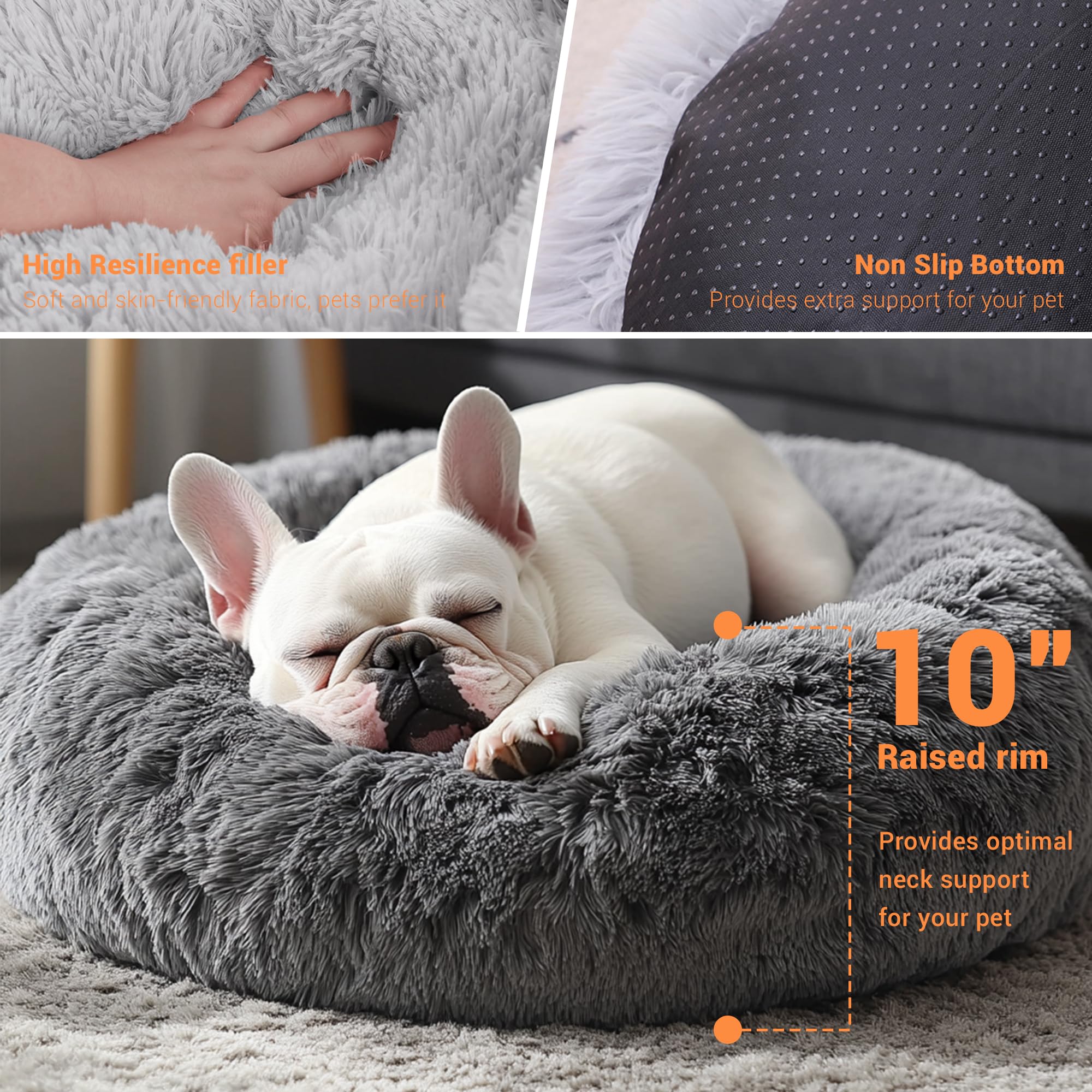 Olinor Calming Donut Pet Bed | Anti-Anxiety, Machine Washable, Luxurious Plush | Non-Slip & Waterproof | 20 Inches for Small Dogs & Cats (Fits Pets up to 25 lbs)