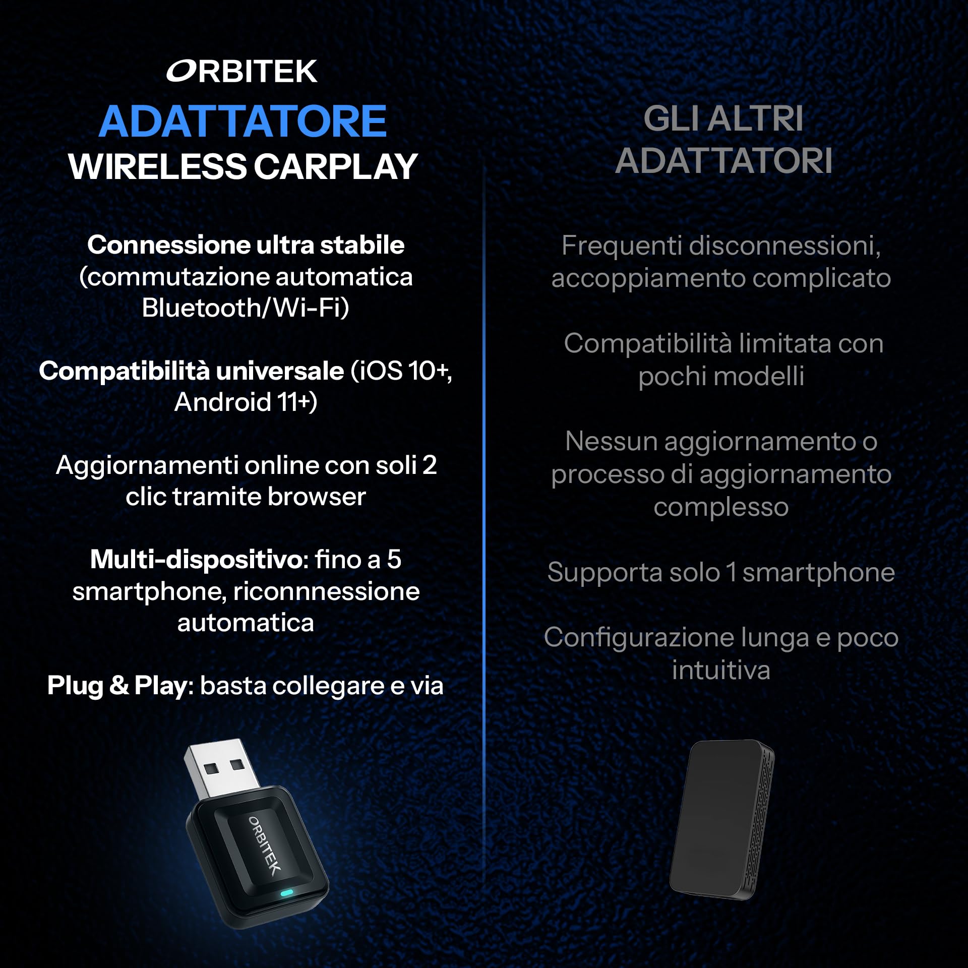 Adattatore Wireless CarPlay Ultra Veloce Compatto 2 in 1| Compatibile con iOS e Android Oltre 800 Modelli Auto | Connessione Ultra Stabile Bluetooth/Wi-Fi | Plug & Play |Adattatore USB/Type-C
