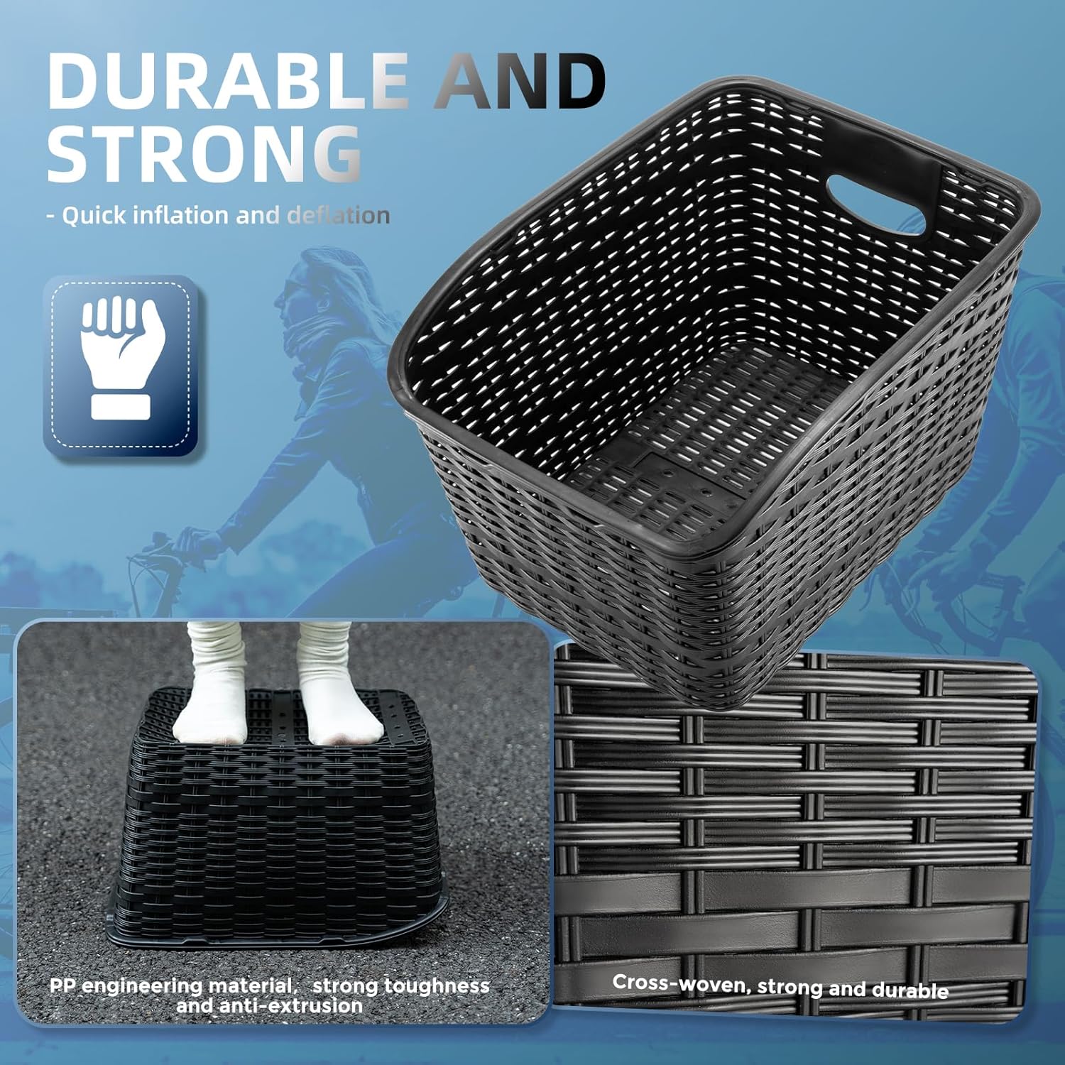 ROCKBROS Bike Basket Rear Durable Bicycle Rack Baskets Lightweight Bike Cargo Basket with 30L Large Capacity Easy to Install