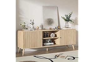 70 Inch TV Stand Wood Media Console with Sliding Doors and Storage