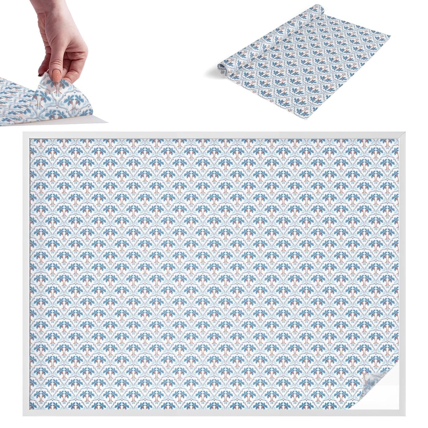 Film pour vitre intimité 200x146 cm PVC autocollant décoratif à motif palmiers bleus pour fenêtre