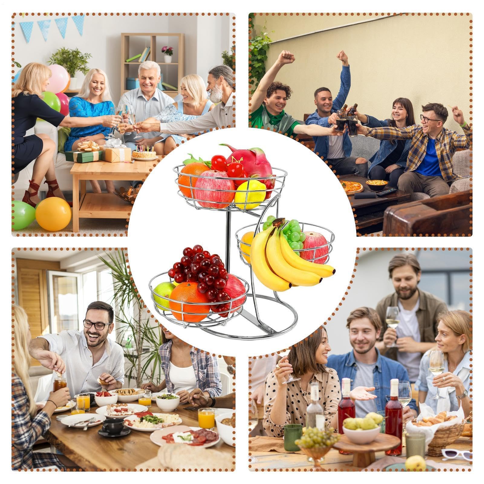 Contenitore per Frutta da Bancone a 3 livelli antiruggine con gancio | Espositori per frutta da piano di lavoro cucina Per Dispensa Casa Appartamento Festa Patate Cipolle Pane Snack