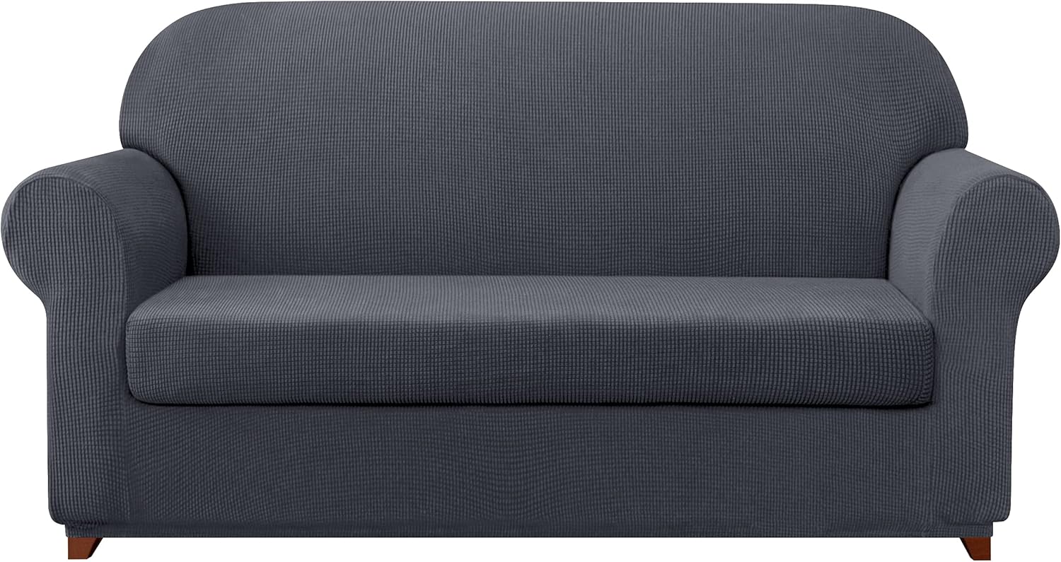 subrtex Sofa Cover 2 Piece Stretch Sofa Slipcover Soft Couch Slipcovers Washable Furniture Covers, Jacquard Fabric Small Checks(Gray,Large) : Home & Kitchen
