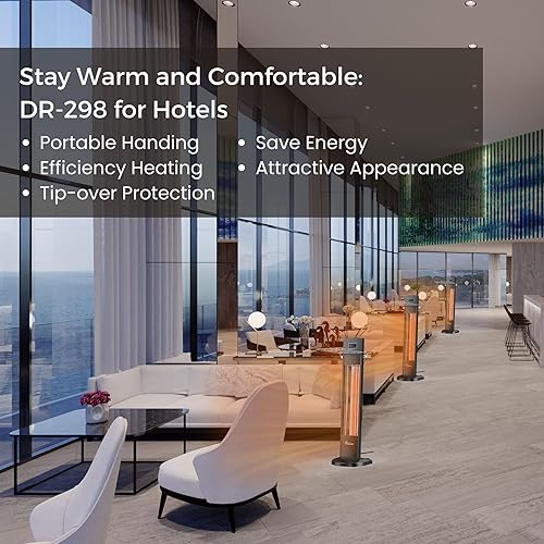 Miniatura 4 de DR-298 - Calentador infrarrojo portátil, para techo y pared para interiorexterior, 1500 vatios, control remoto, negro