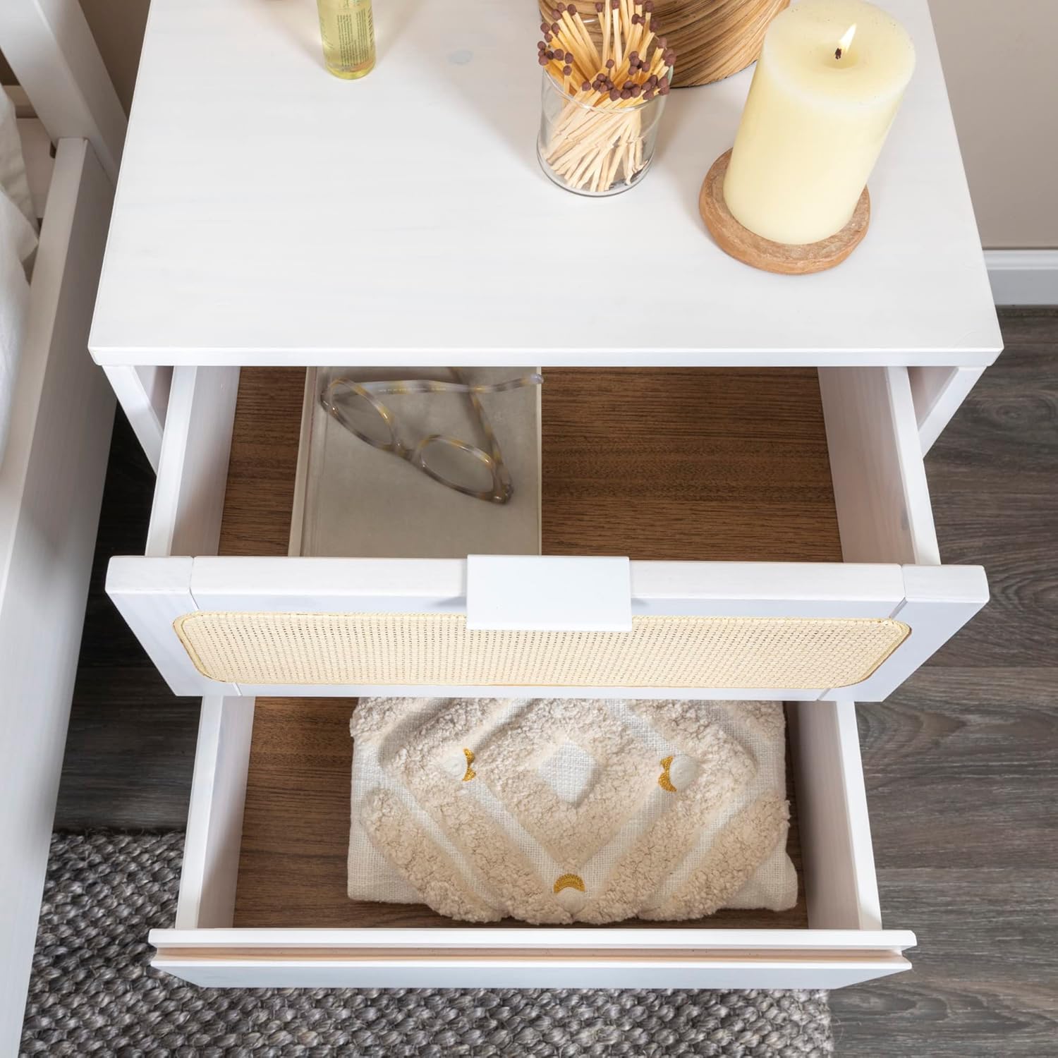 Creative Co-Op Crawford Wood 2-Drawer Side Table Bed, 16" L x 20" W x 24" H, White with Natural