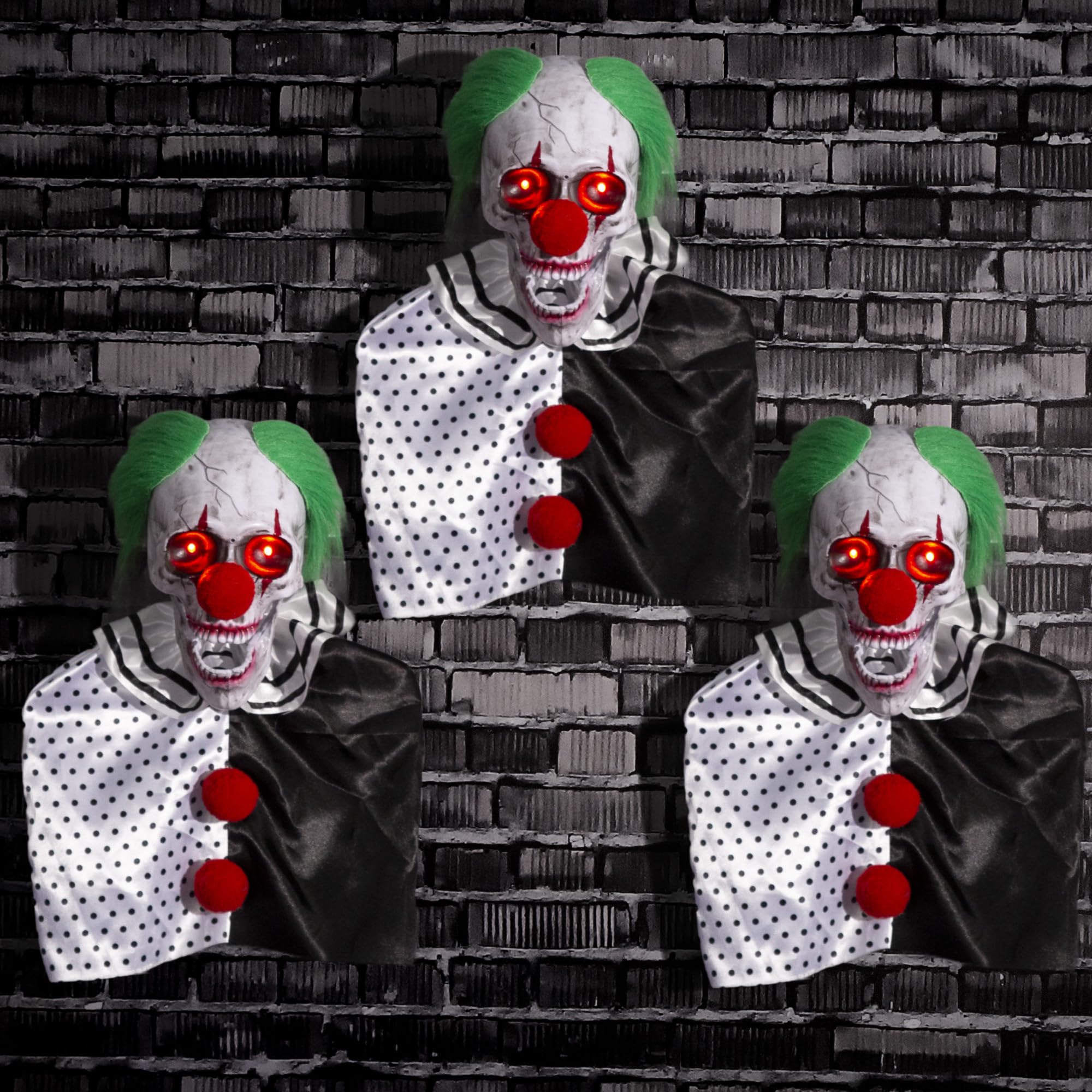 Halloween Animatronics Clown Pathway Markers Decorations, Hanging Animated, Floating Scary Skull with Stakes, Sound Activated, Talking, Light Up Eyes, Haunted Horror Prop for Indoor, Outdoor (3Pack)