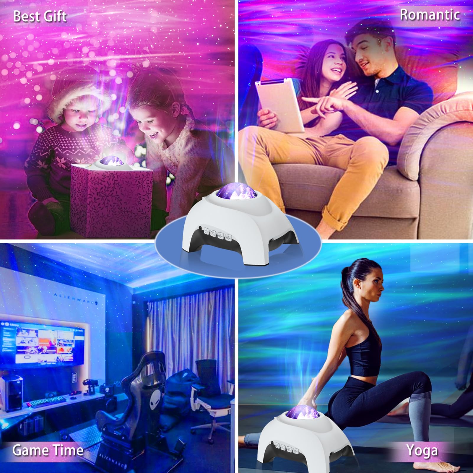 Projektor gwiazd, galaktyka, zorza polarna, projektor zorzy polarnej do sypialni, z głośnikiem Bluetooth i białym szumem, gwiaździsta lampka nocna dla dzieci i dorosłych