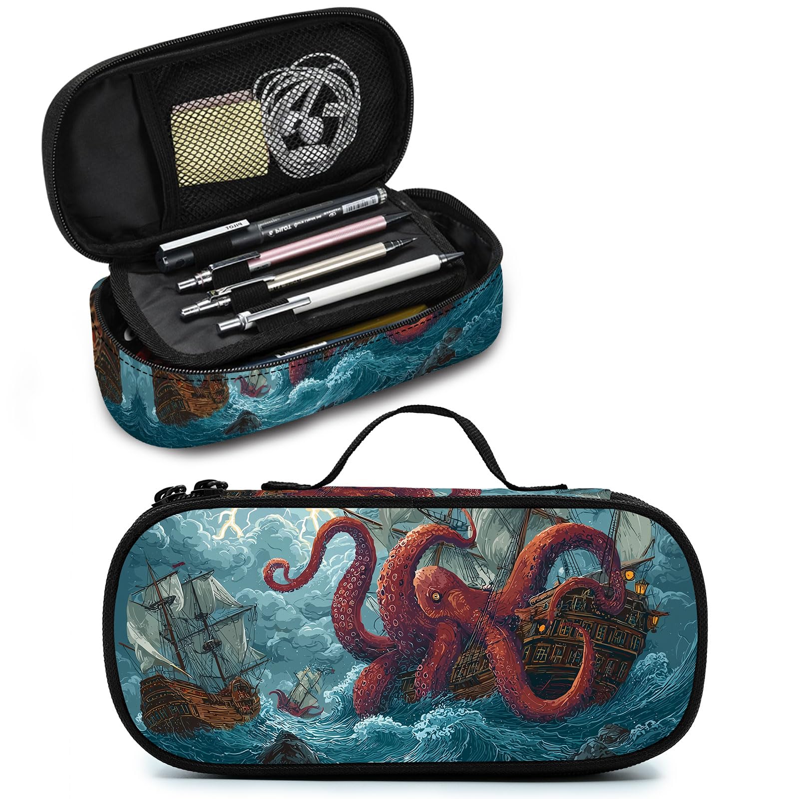 sunwarshile Octopus Pencil Case Zippered Pencil Box Multi Compartment Pen Pouch Holder for Boys Girls School Office