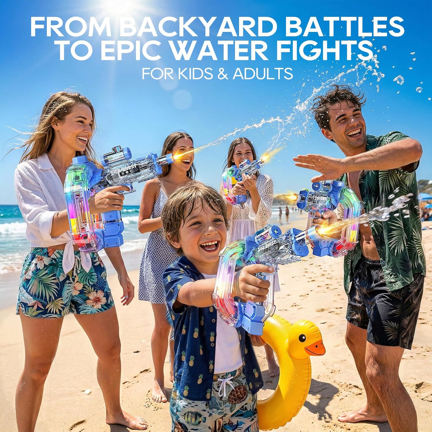 Electric Water Gun for Adults Kids, 2026 Upgraded Automatic Water Gun with 33FT Range, 900CC Tank, LED Lights Water Guns for Outdoor Pool Party Summer Toys (Blue)