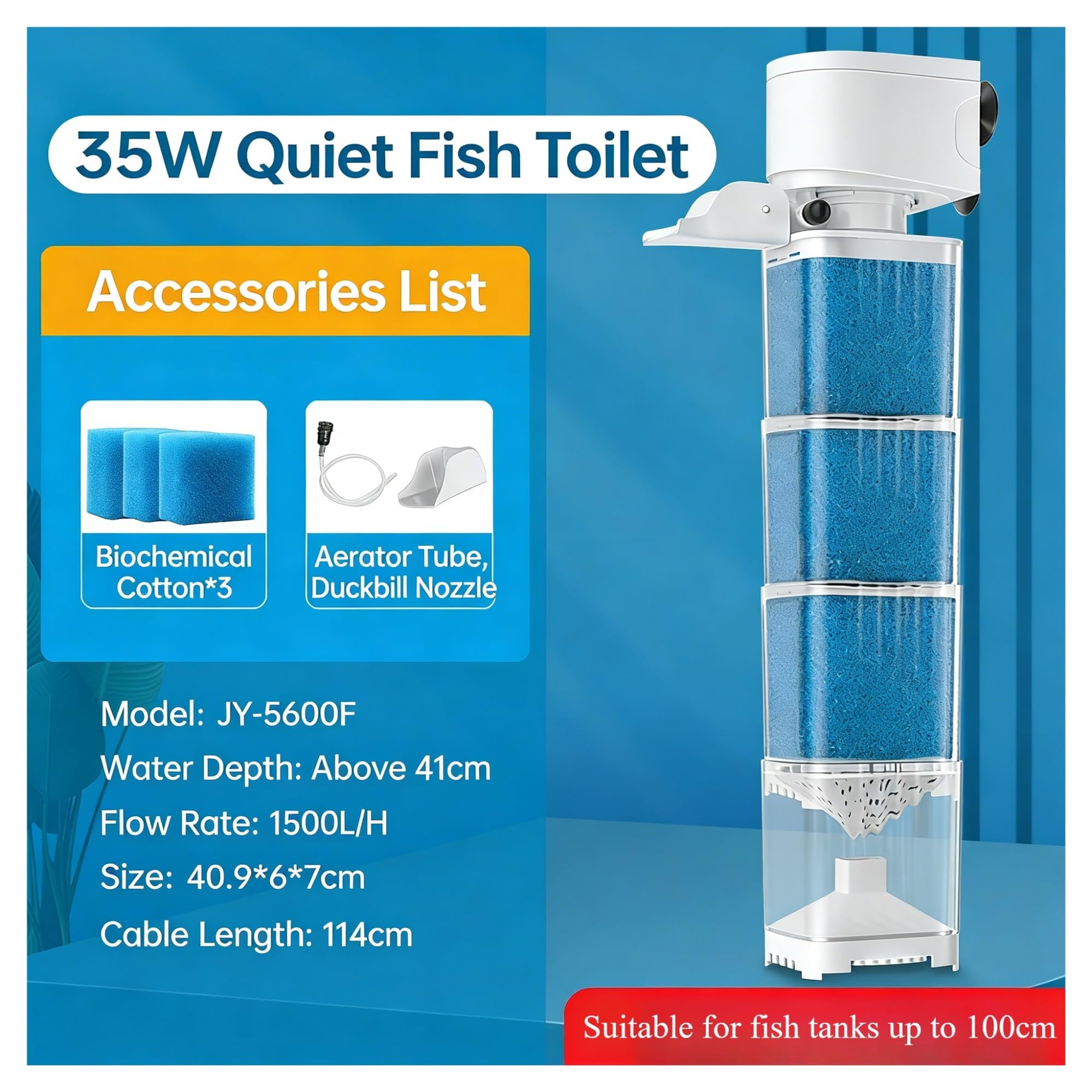Aquarium-Innenfilter, Aquarium-Filterpumpe, tauchfähig, leise, Sauerstoffbelüfter, Wasserzirkulation, Wellenmacher | 35 W
