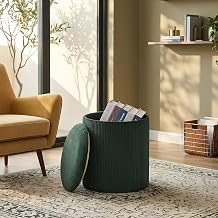 Joveco Round Storage Ottoman with Tray Lid | Upholstered Vanity Stool for Makeup, Ottomans Coffee Table, Small Foot Rest for Living Room Bedroom