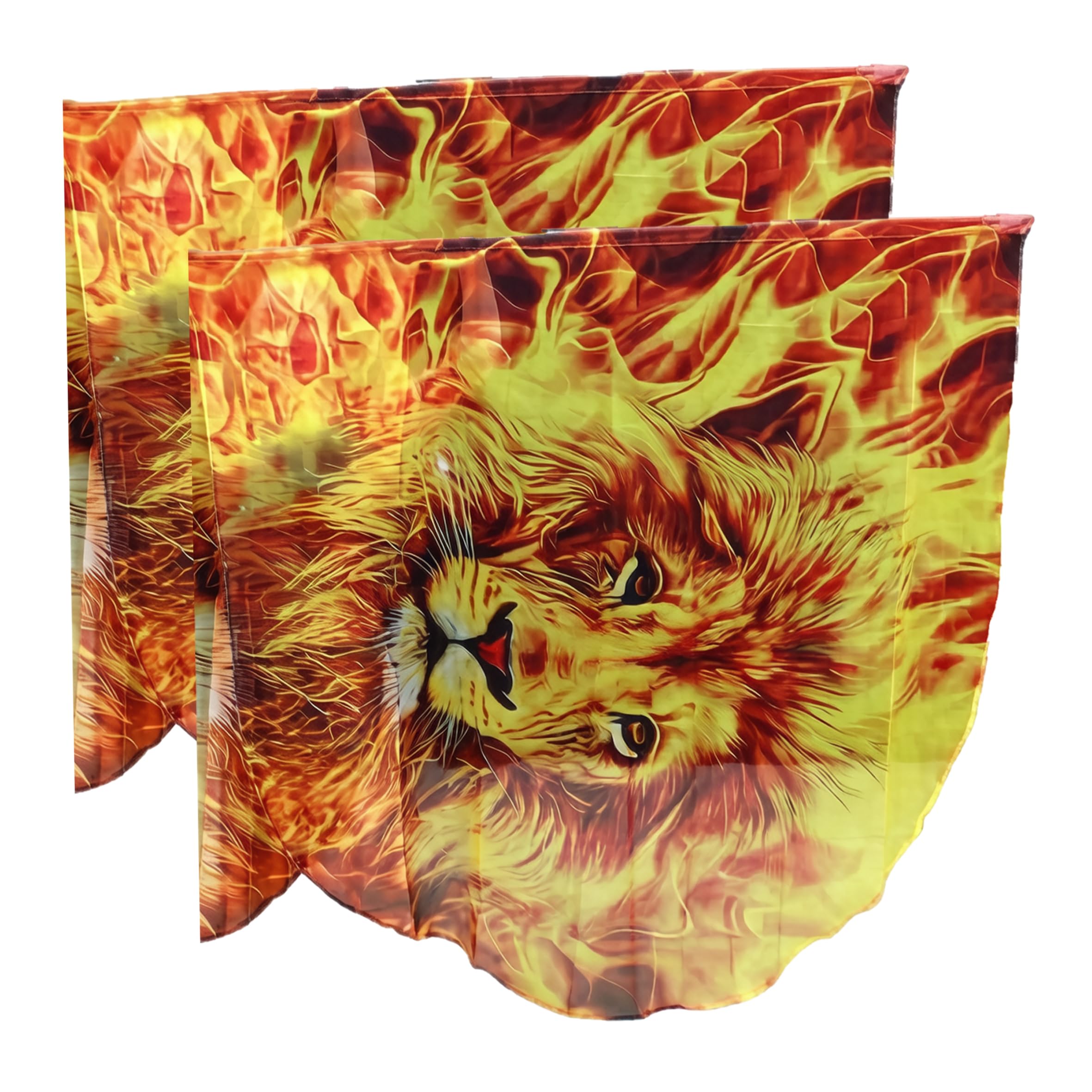 Drapeaux de culte Lions à flamme jaune en mousseline 140x140cm