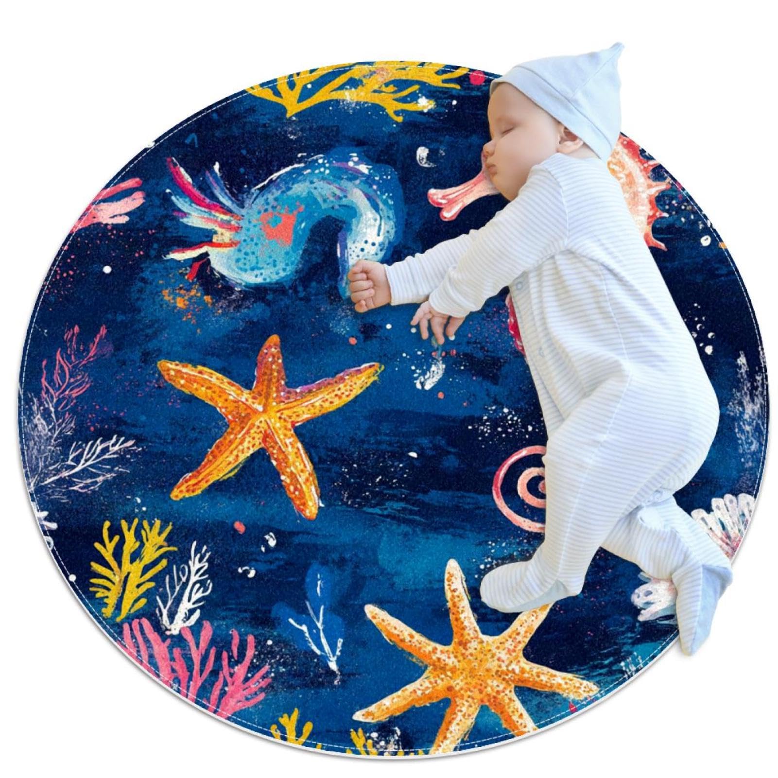 Tapis de salle de bain étoile de mer design mer rond 1m