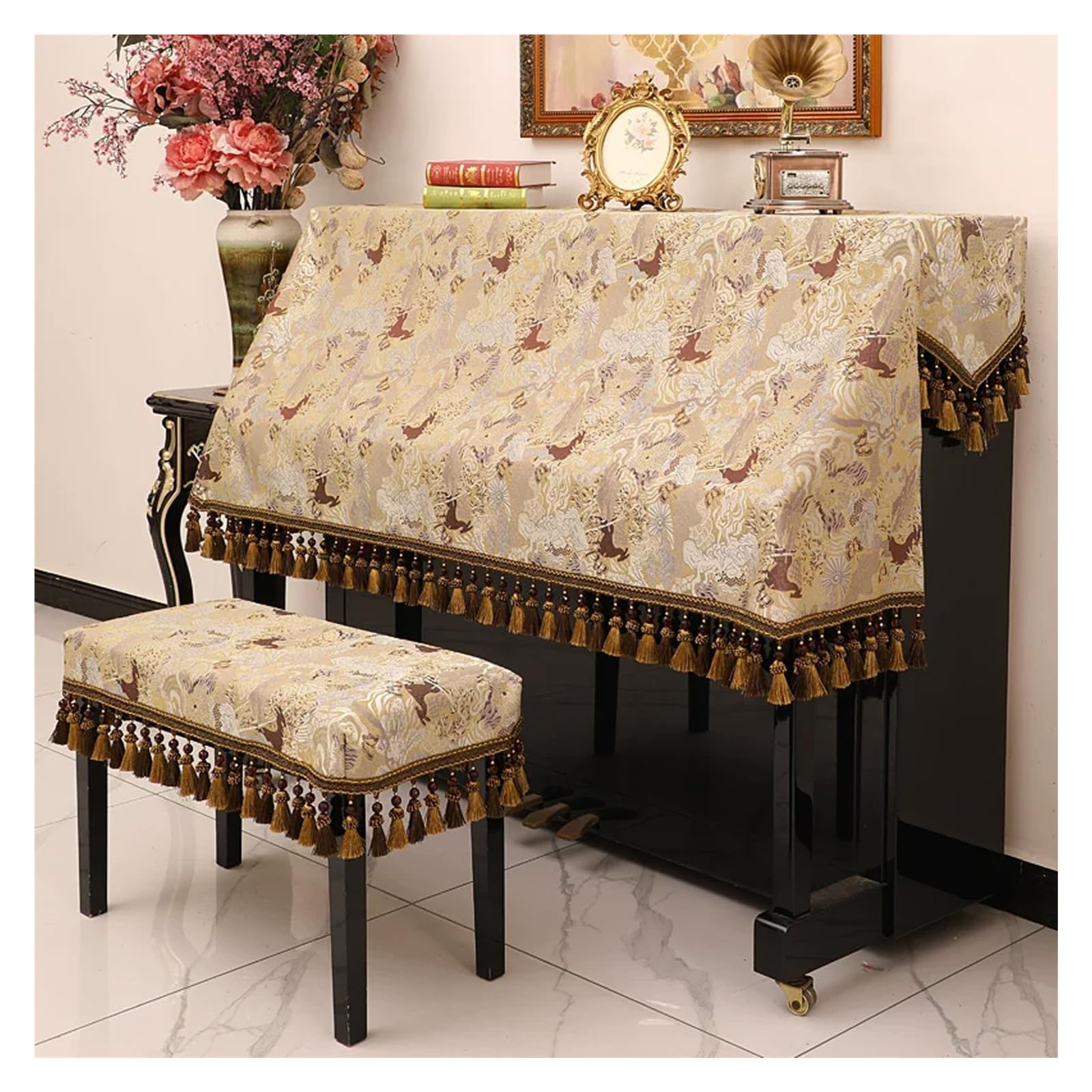 Copertura antipolvere for pianoforte - Misura universale for pianoforti verticali, minimalista moderno, comodità con apertura centrale(Double bench)