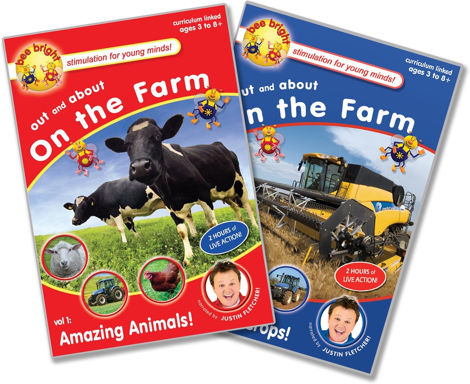 TRACTOR & FARM DVDS: bee bright - Out and About On the Farm - 2 DVD set (Justin Fletcher)