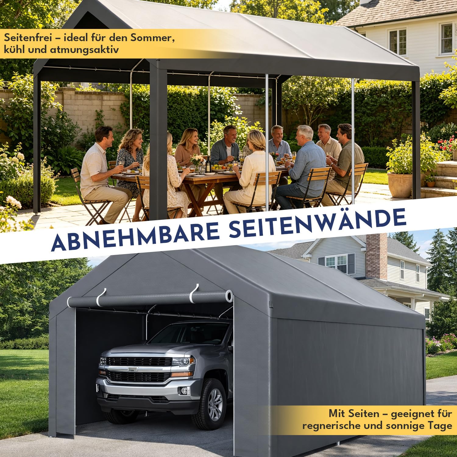 Tente de garage, 3 x 6 m, avec bâche en polyéthylène résistante aux intempéries, résistante à l'hiver, aux UV, pour voiture, SUV, camion