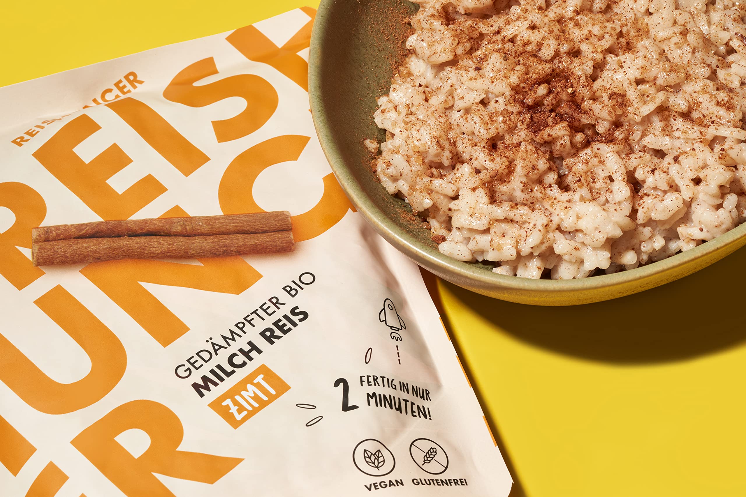 REISHUNGER BIO Gedämpfter Mikrowellen Milch Reis mit Zimt, Tonkabohne & Orangenschale 6x250g - Vegan & Glutenfrei - Fertig in 2 Minuten