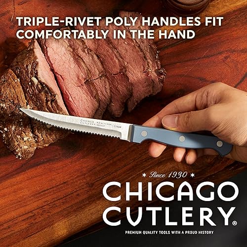 Miniatura 3 de Chicago Cutlery Halsted - Juego de cuchillos para carne y bloque de madera, asas ergonómicas y juego de cubiertos de chef profesional de acero