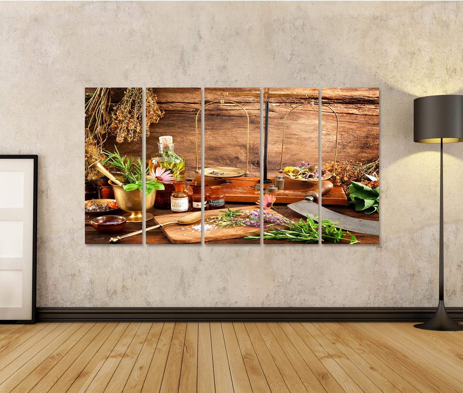 islandburner Quadro su tela Medicina alternativa antica naturale a base di erbe fiale scala sfondo di legno Stampe Arte Poster Murale