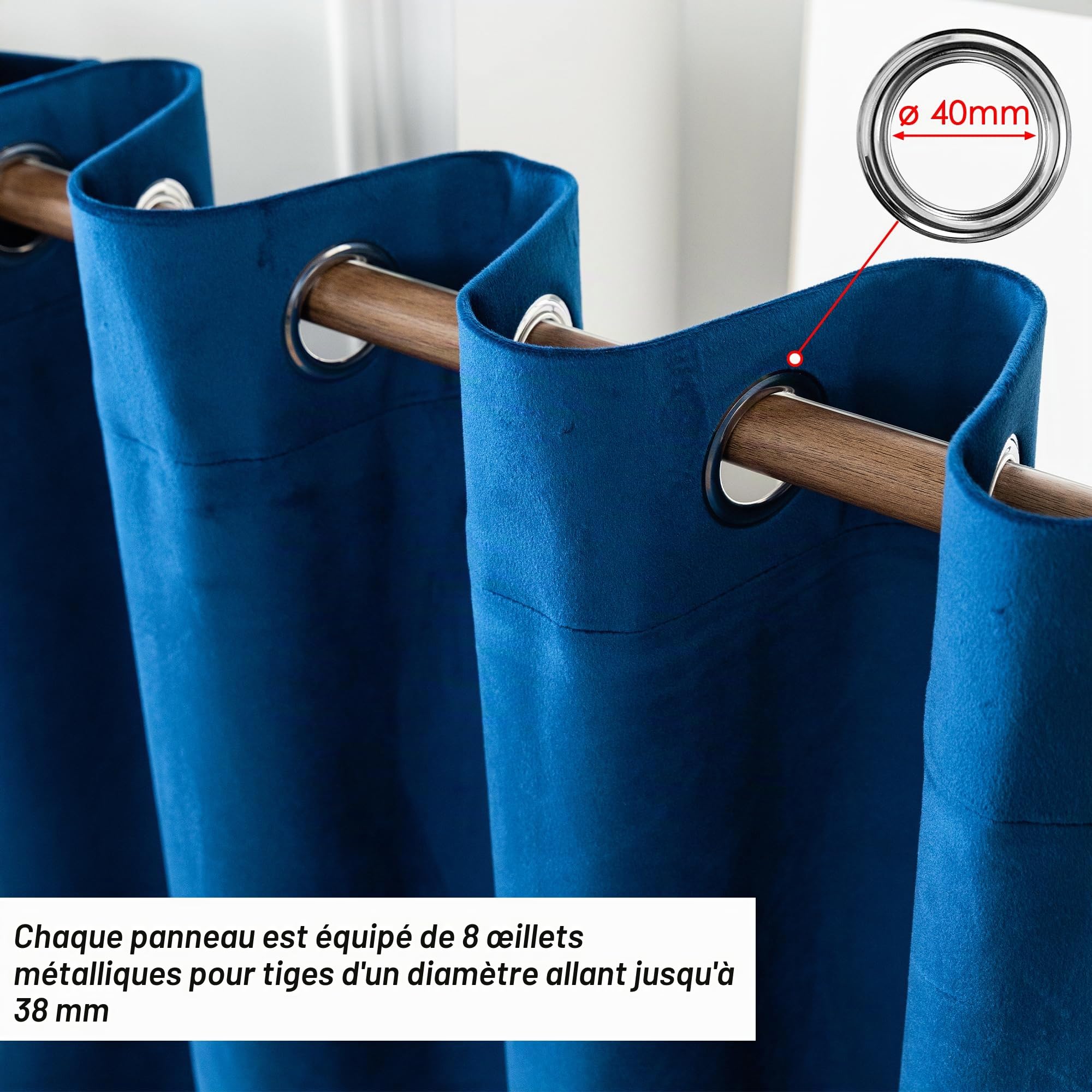 GIRASOLE HOME Paire de rideaux Adélaïde doux occultants thermiques en velours 2 panneaux de 140 x 240 cm avec œillets bleu