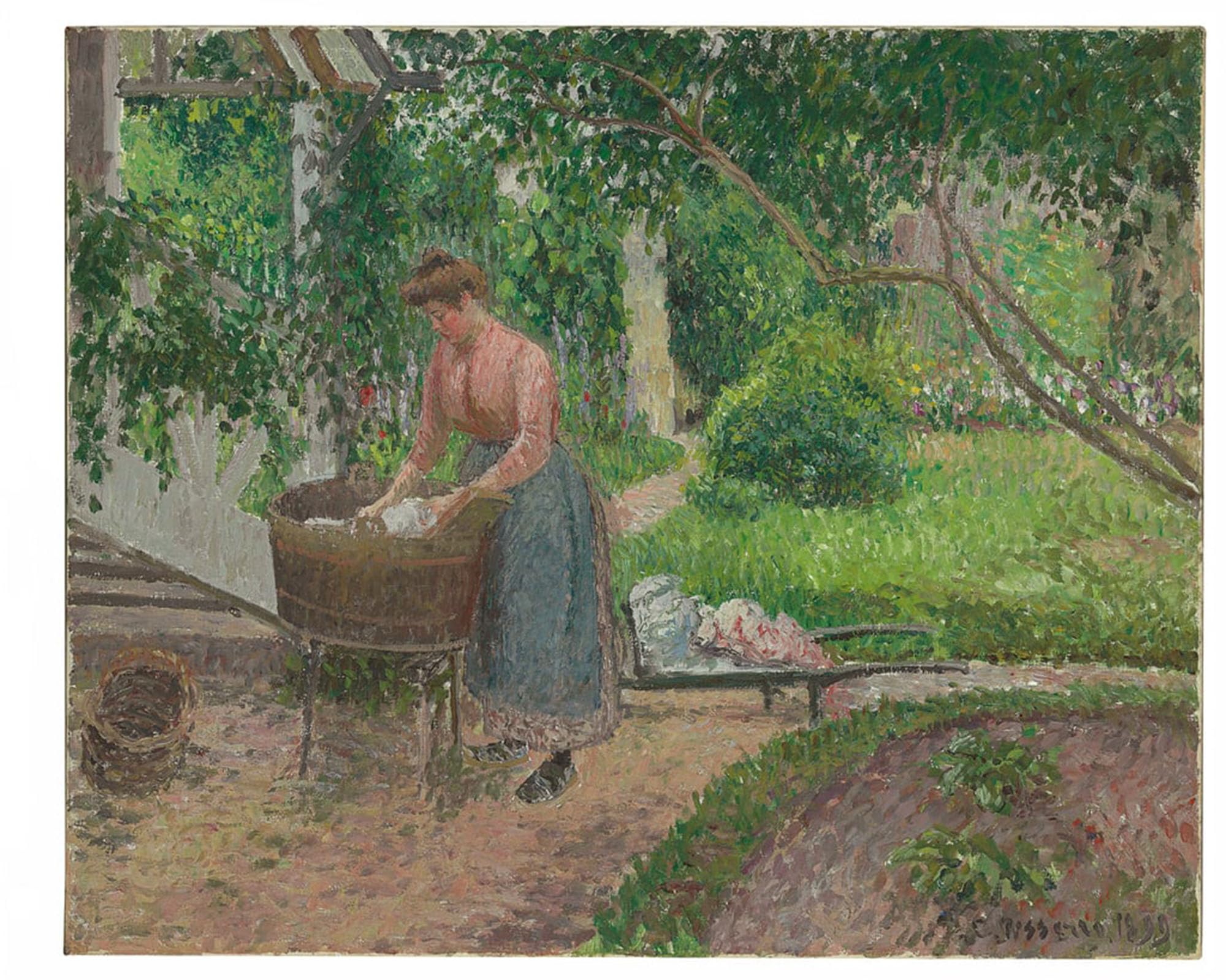 SERENDIPITP Vintage Picture Print on Canvas Wall Art Poster Washerwoman in the Garden of Eragny by Camille Jacob Pissarro Artwork Print Poster for Wall Decor 60x90cm