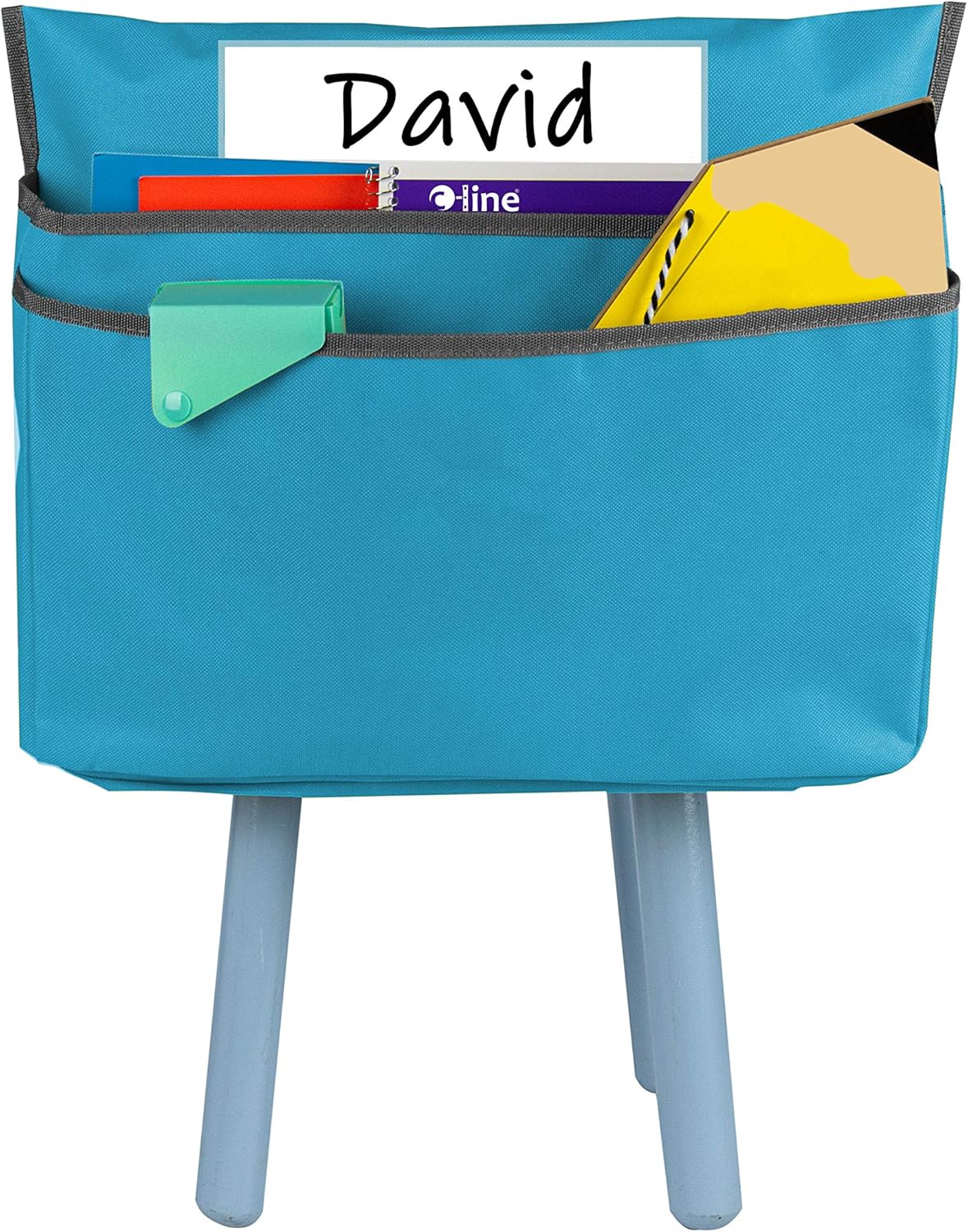 C-Line Chair Cubbies for Most Classroom Chair Styles, Medium, 16.37" x 13.5", Fabric/Vinyl, Seaside Blue