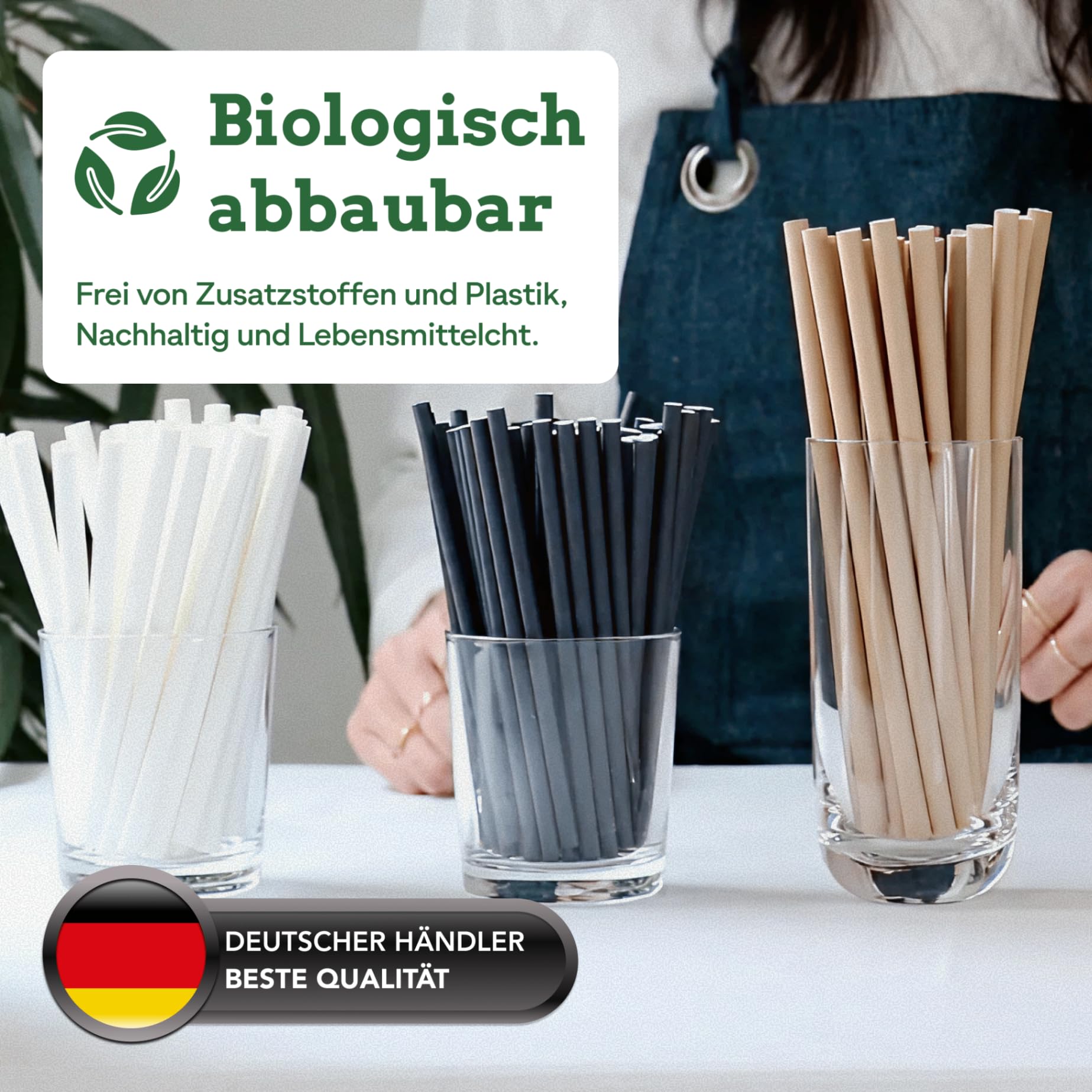 wisefood Cannucce di carta monouso – 500 pezzi Ø 6 mm x 20 cm – nero – cannucce stabili in carta, compostabili e biodegradabili – 100% senza plastica, ecologiche
