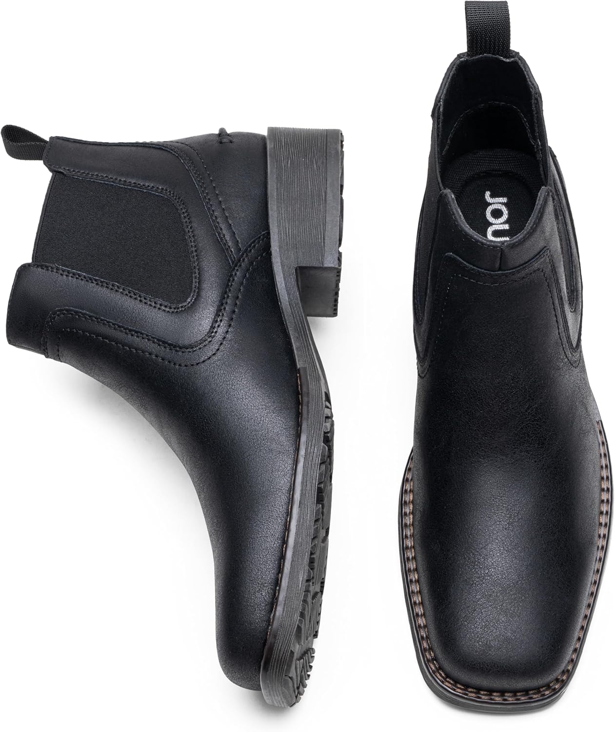 Jousen Chelsea Boots Men Square Toe Ankle Mens Dress Boots Casual Slip On Boots for Men - Image 5