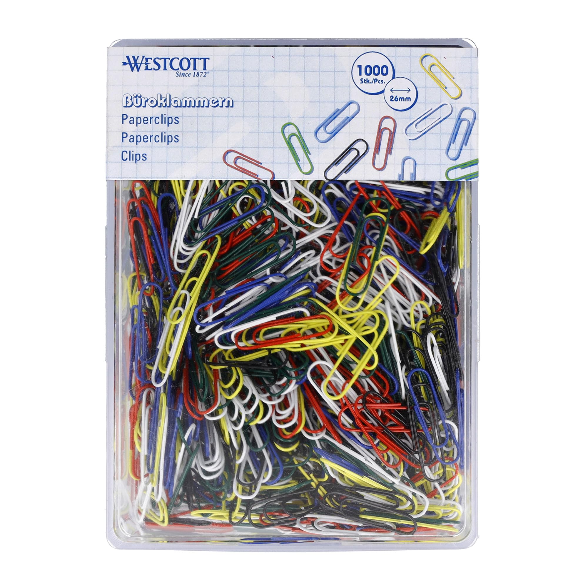 Lot de 1000 trombones multicolores Westcott 26 mm - Boîte pratique pour bureau et maison