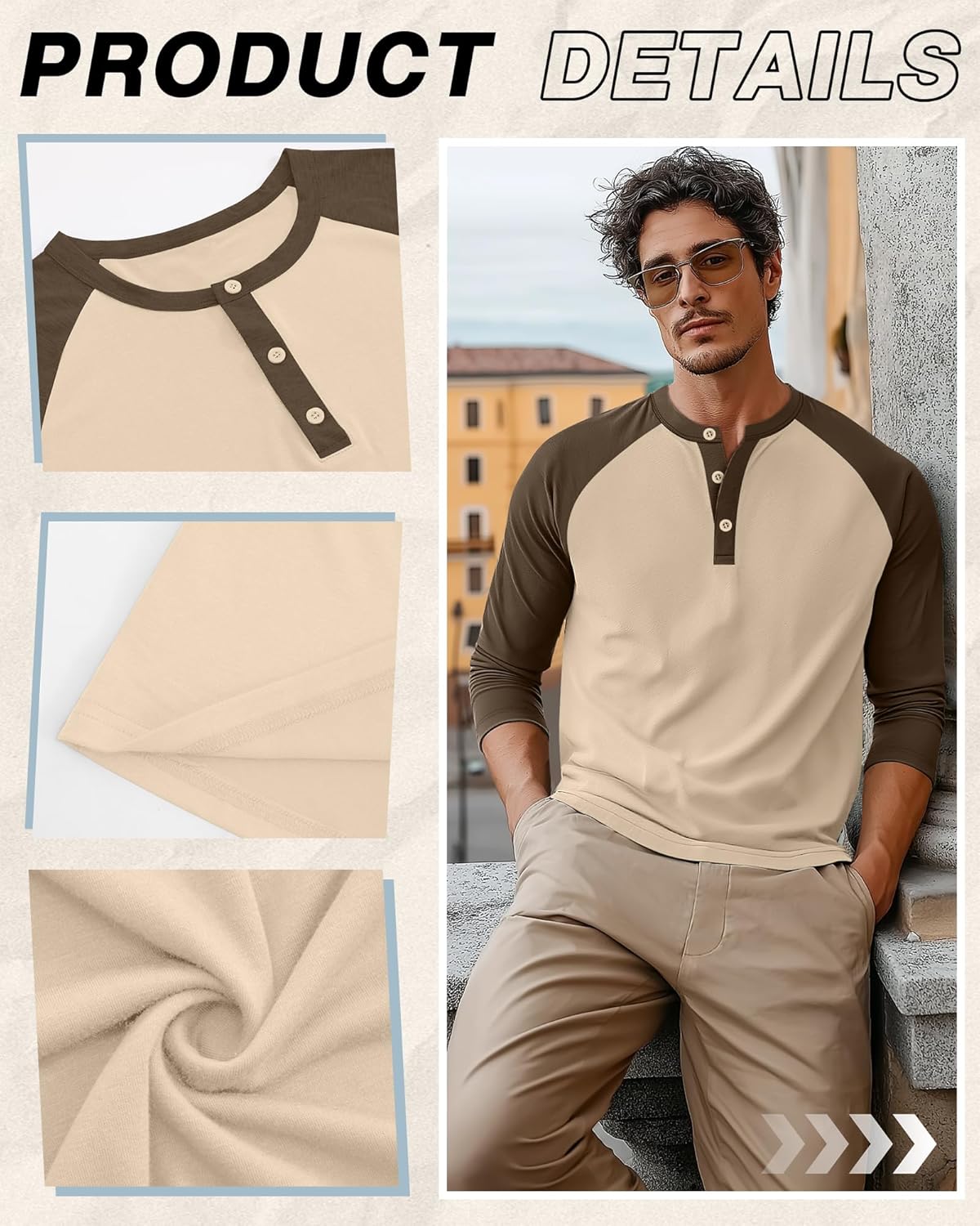 August Alley 3 Pack Men's 3/4 Sleeve Baseball Raglan T-Shirts S-3XL, Henley Tops Sport Athletic Jersey Tee Buttons Shirts