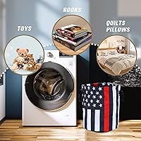 Vista 3 de Cesta de Ropa con Bandera Americana de Línea Roja Delgada de NUTAINLA Cesta Plegable de Tela Oxford Bolsa de Mano Graciosa Organizador
