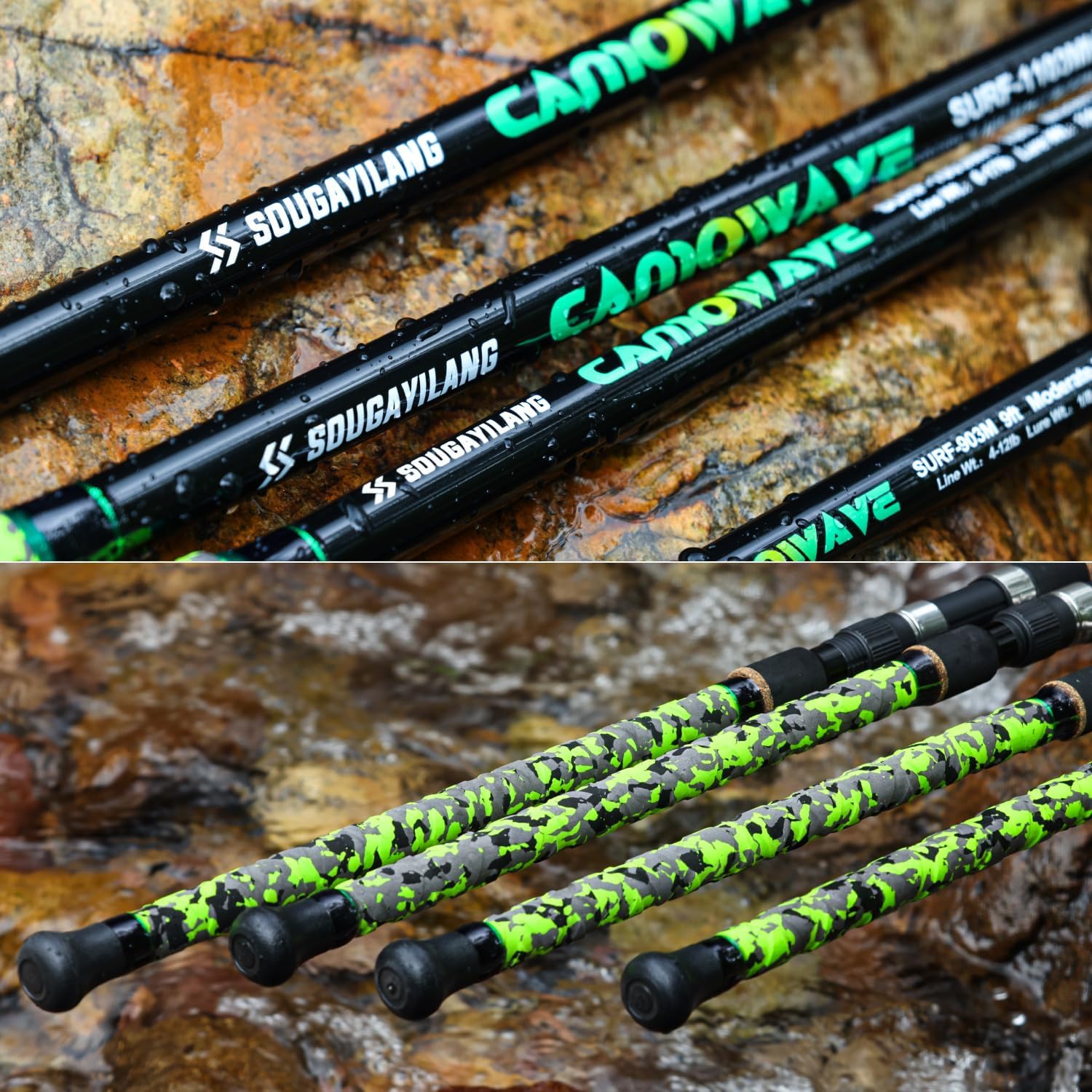 Sougayilang Surf Spinning Fishing Rod Carbon Travel Surf Rod M/MH 3 Piece Spinning Fishing Rod 9'/10'/11'/12'