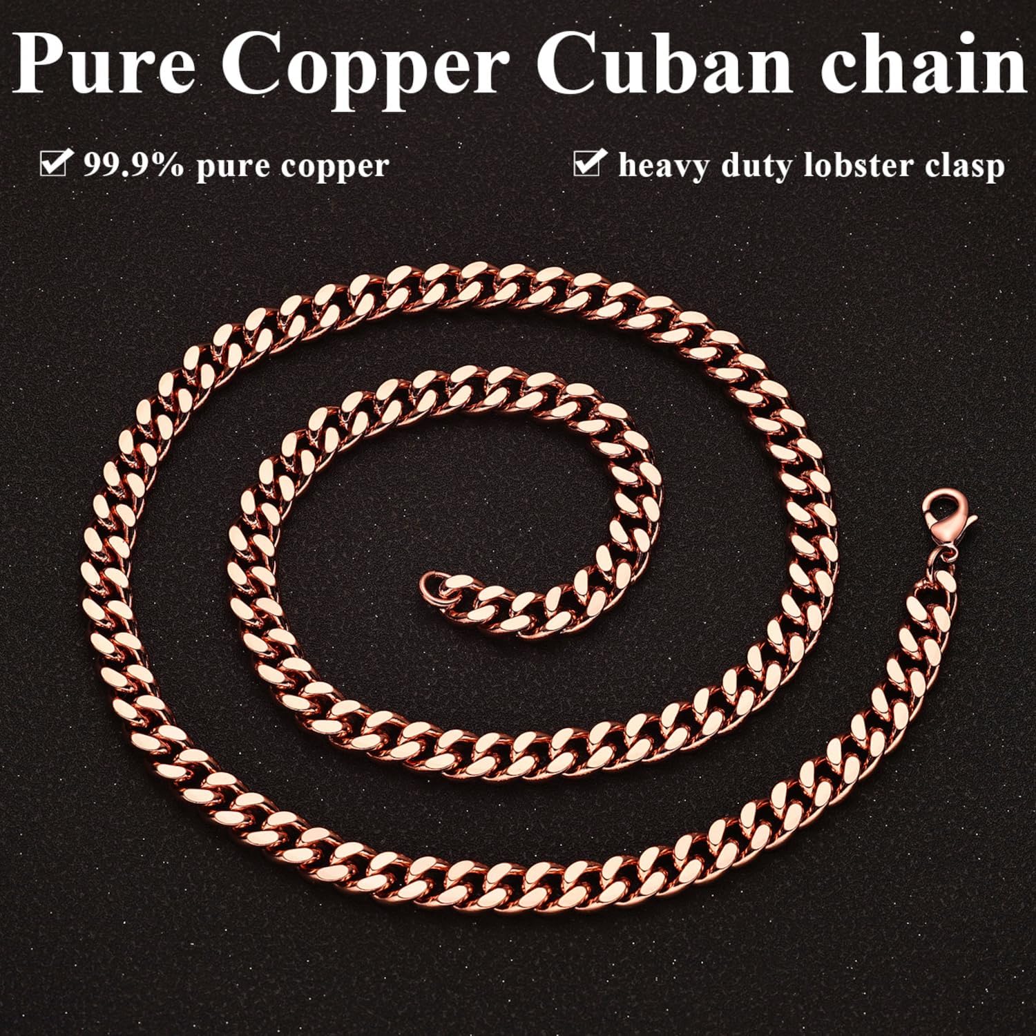 Heavenly Metals Copper Necklace for Men & Women – 99.9% Pure Copper Cuban Link Chain – 5mm, 7mm, 9mm, 12mm Width – 18" to 26" Length – Gift Box Included – USA Brand - Image 4