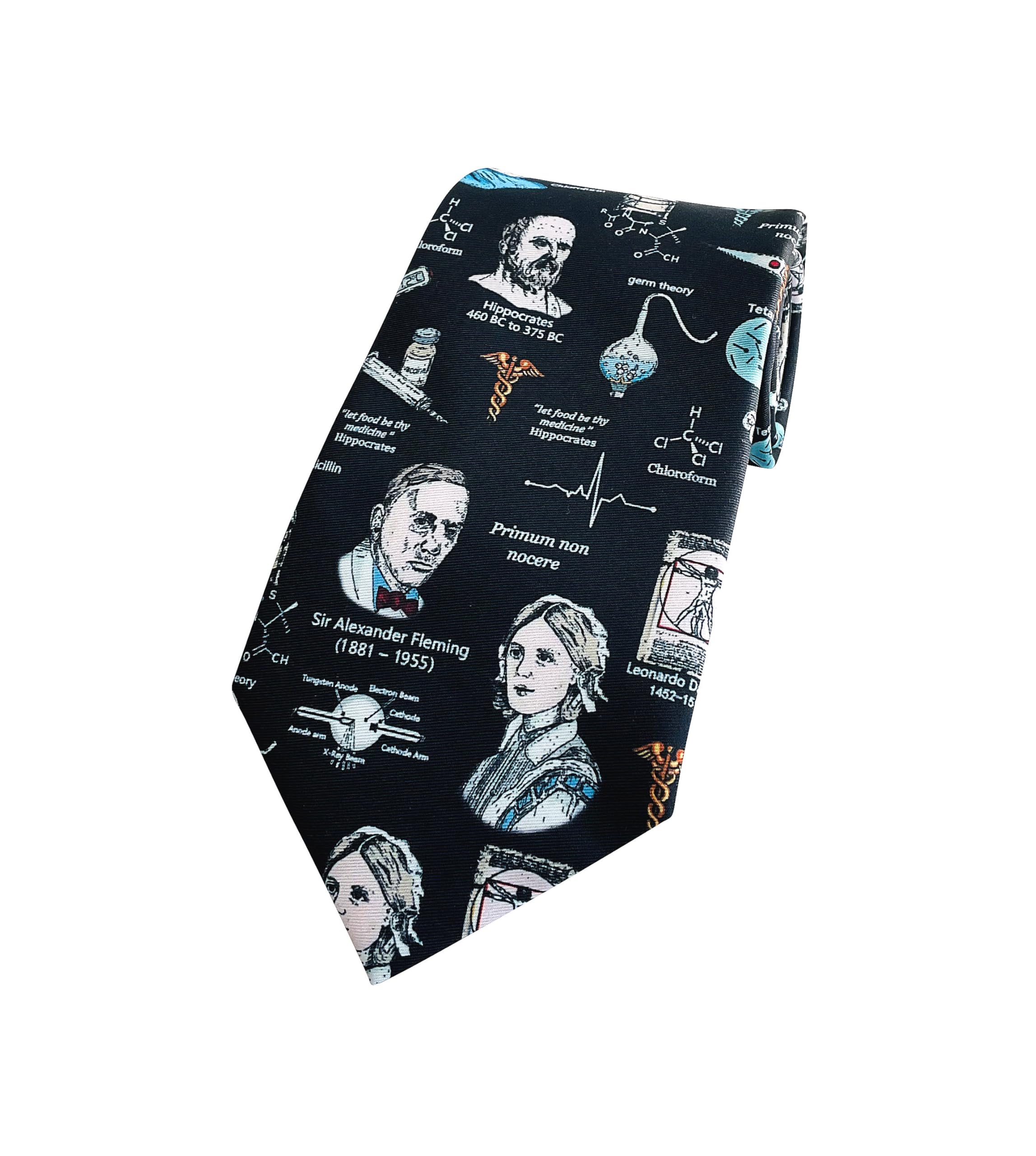 The Tie Studio Men's Navy History Of Medicine Tie For – Novelty Medical Necktie – 100% Polyester – Doctor, Nurse, Student Gift – Available In Cream Or – Designed In London (Navy)