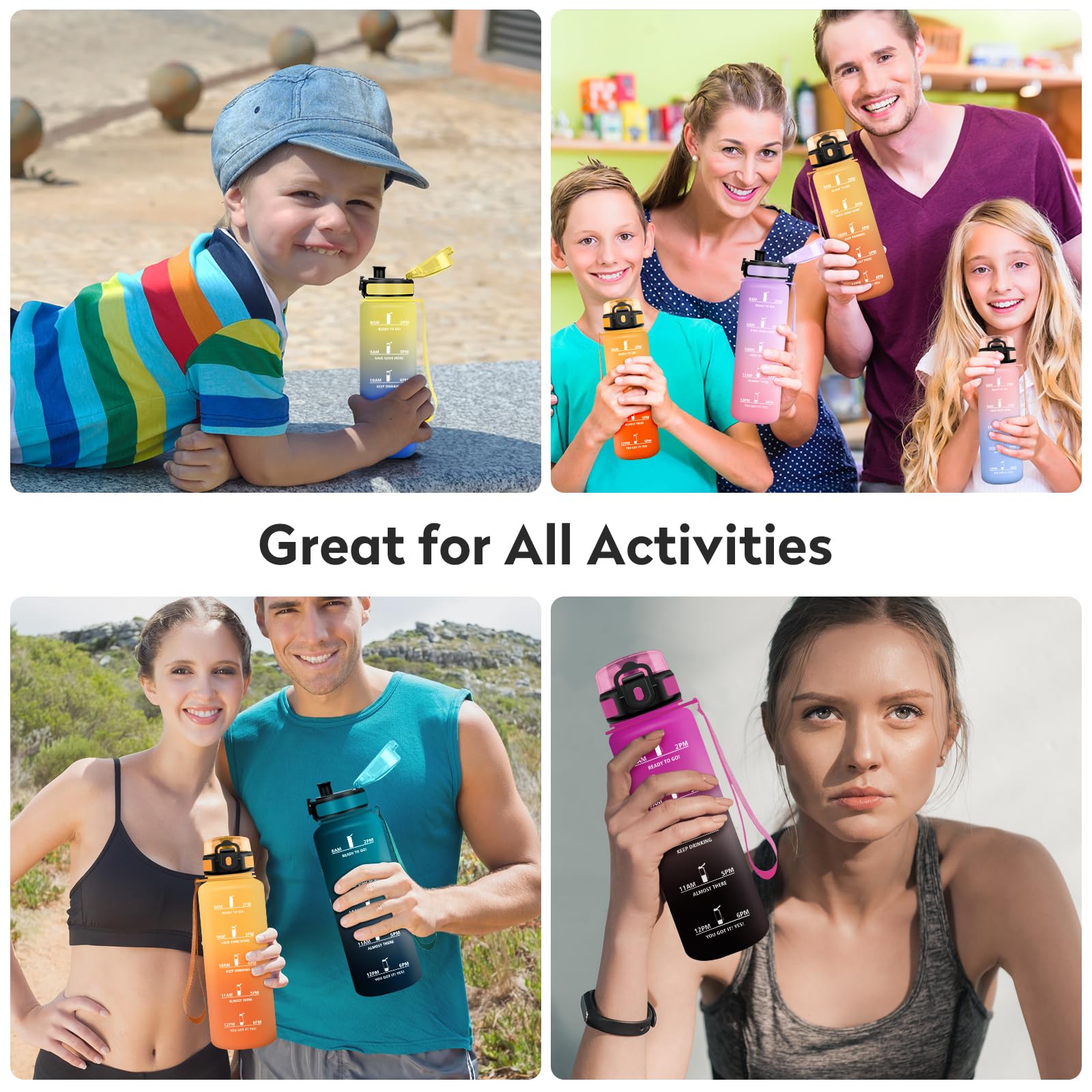 Borraccia Motivazionale 1.5 litri, Borraccia Sportiva, Senza Perdite, Bottiglia Acqua Palestra con Indicazione del Tempo, 1 Clic Aperto, Borracce senza BPA, per Adulto, Corsa, Yoga, Ufficio, Gym