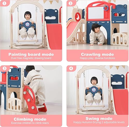 Miniatura 3 de Juego de toboganes 12 en 1 para niños de 1 a 3 años de edad con aro de baloncesto, lanzamiento de anillo, juguete escalador para interiores y