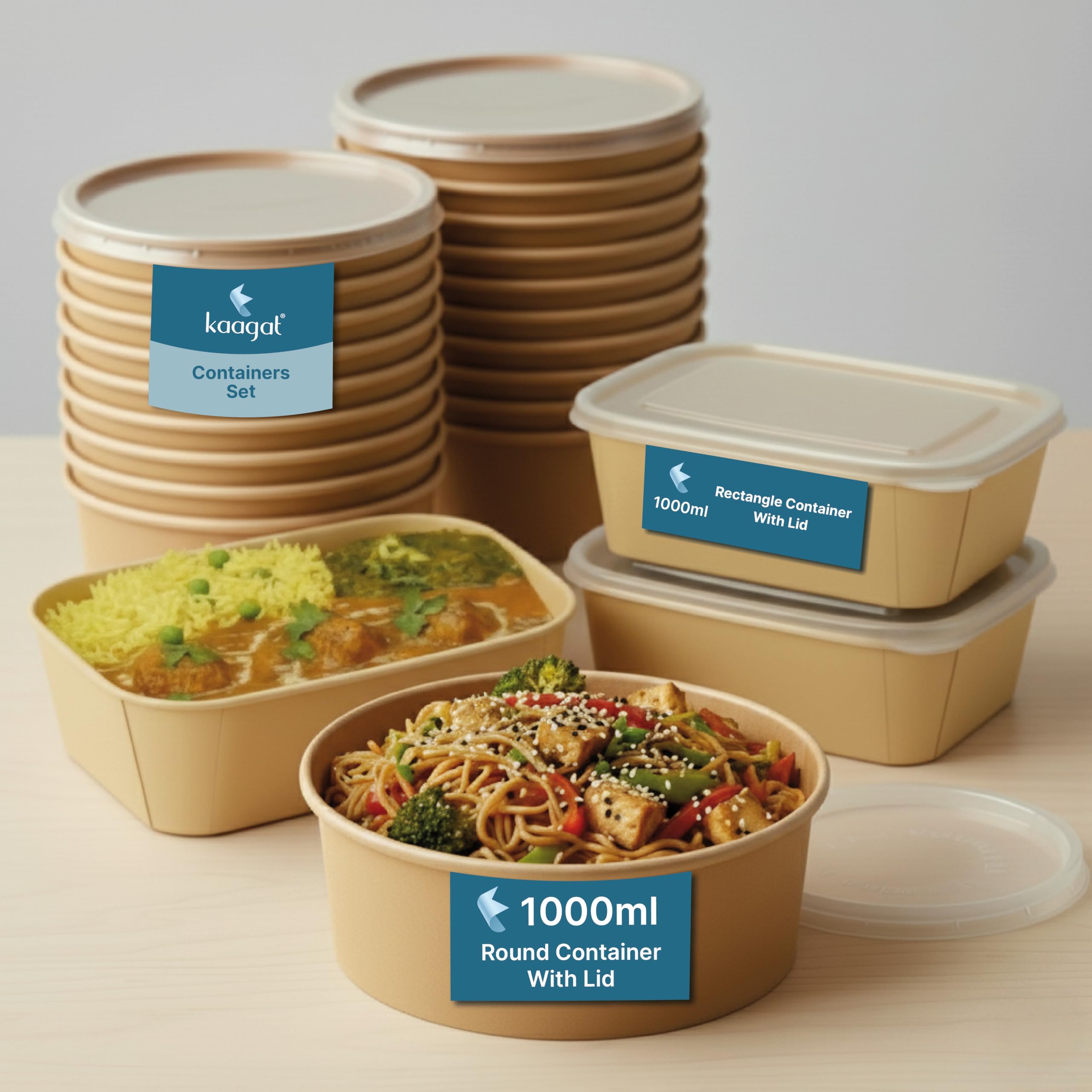 Disposable Containers For Food | Round & Rectangular Paper Food Containers Set with Lids | Microwave & Fridge Safe Take Out Box & Storage Containers for Hot/Cold Foods- 1000ml, 50+50 Pack-picture-21