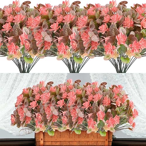 ALAGIRLS Flores y plantas artificiales para exteriores, resistentes a los rayos UV, 6 paquetes de flores artificiales para decoración de interiores,